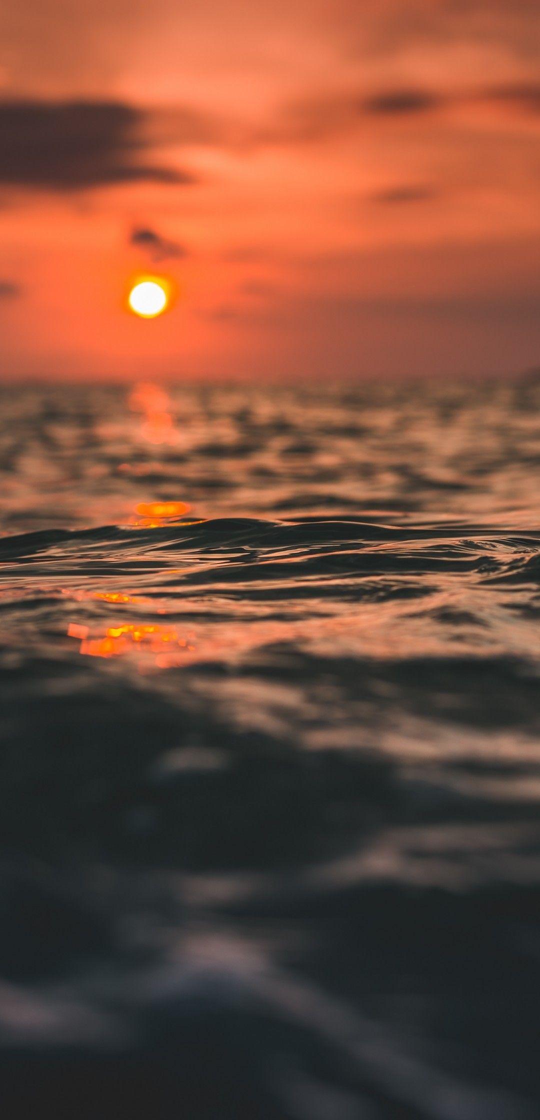 1080x2240 Download 1080x2240 Sunset, Ripples, Horizon, Clouds