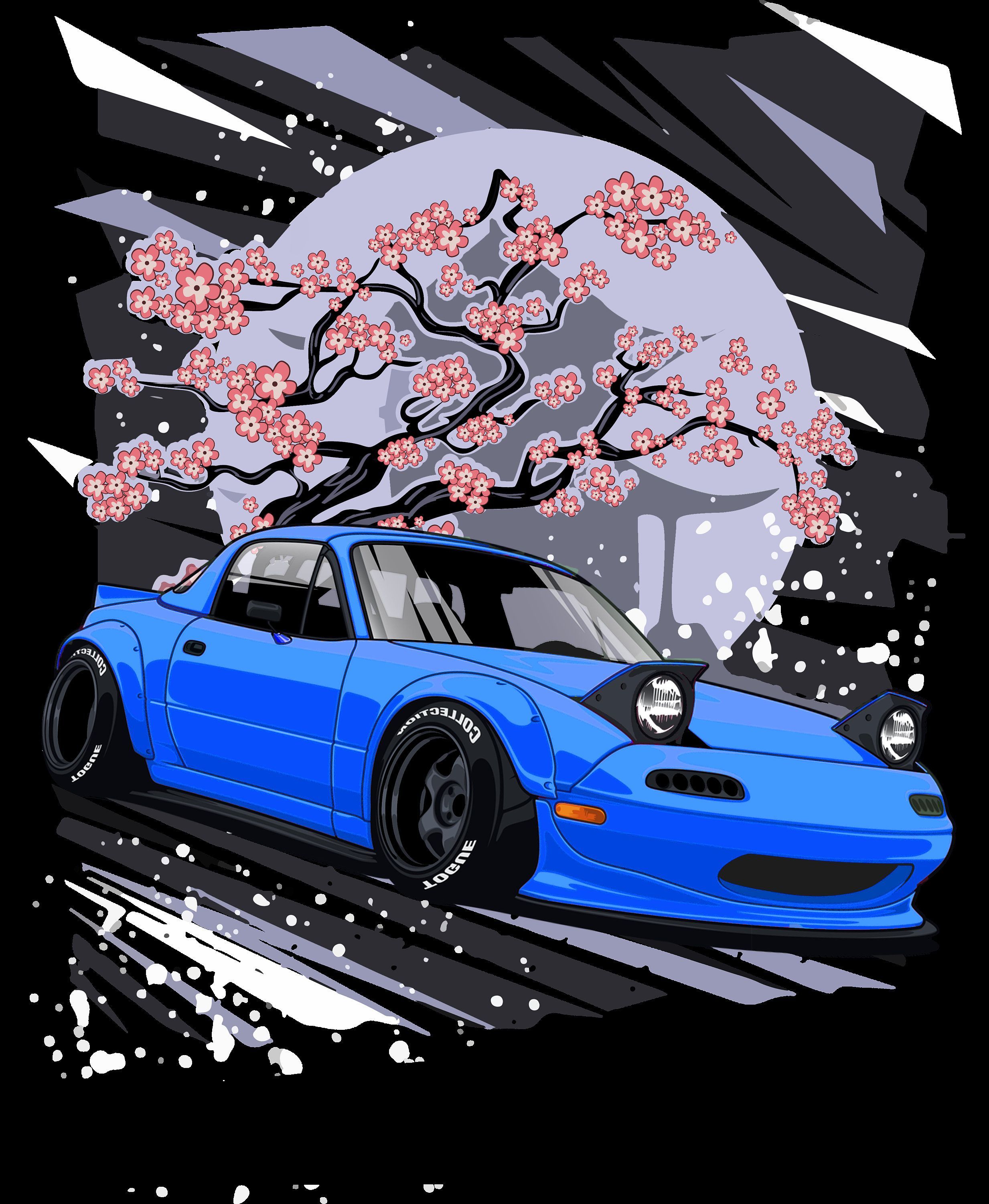 2466x3000 Mazda MX5 Blossom Back Drop blue, Pink
