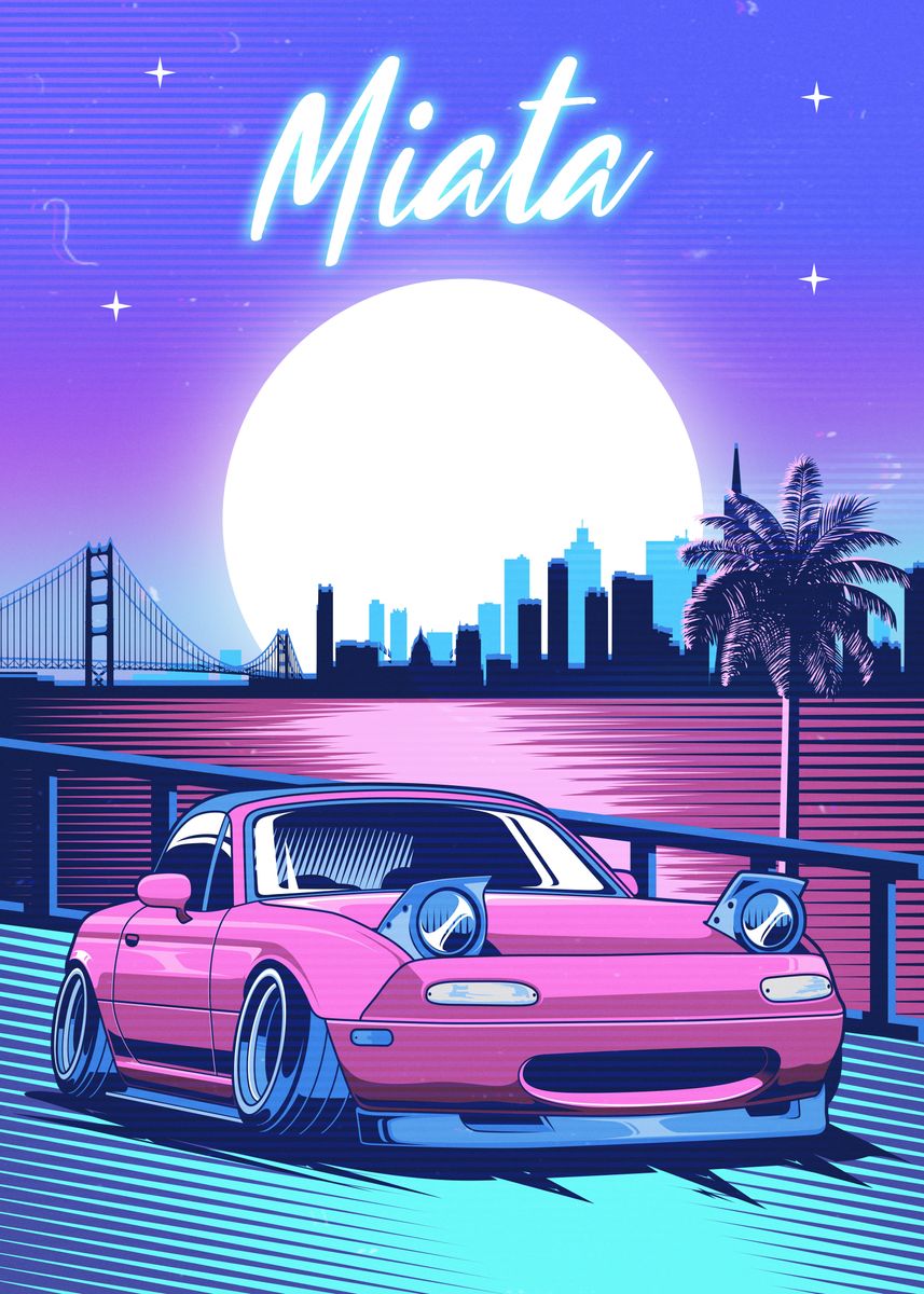 857x1200 miata mx5 jdm synthwave' Poster
