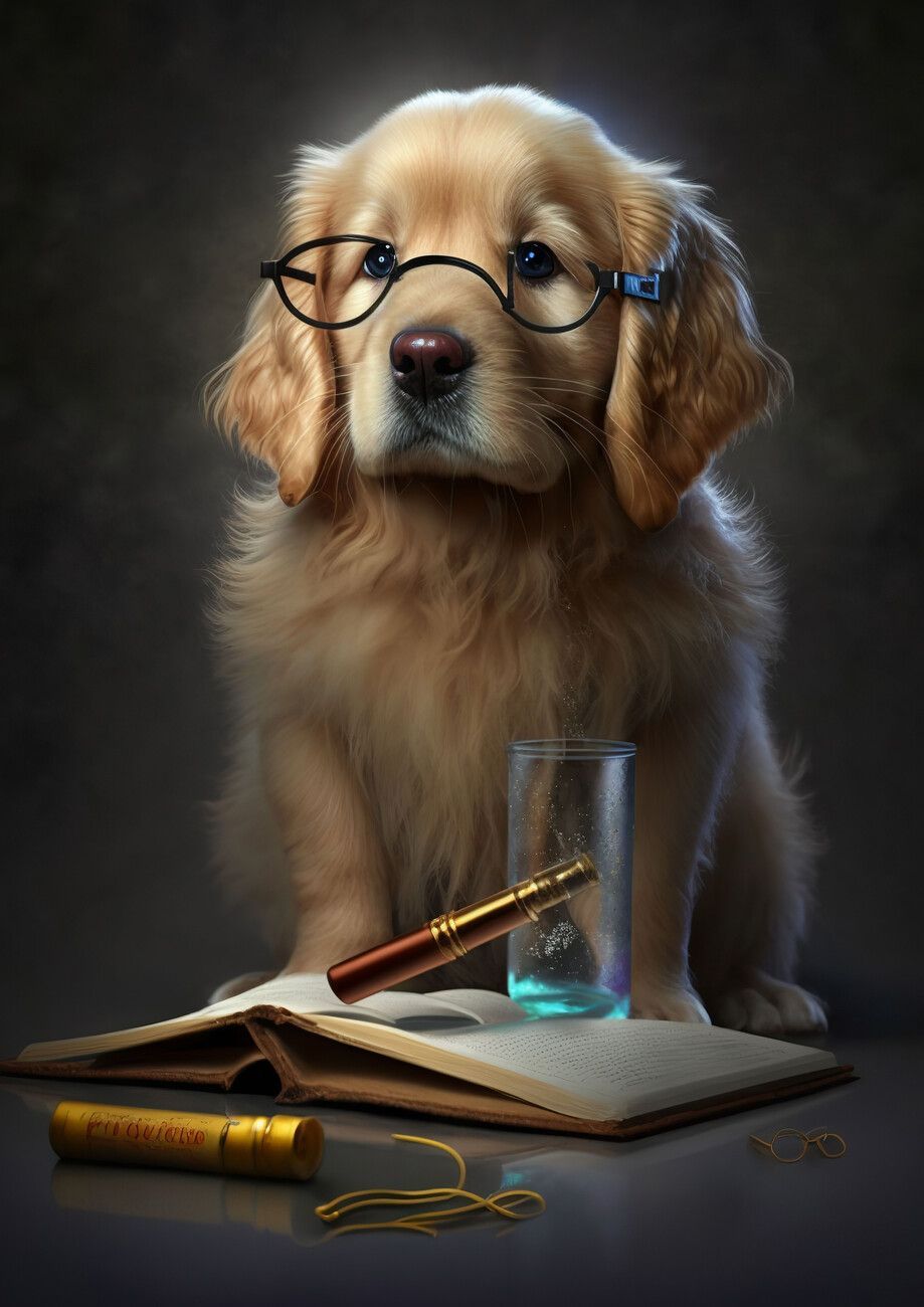 919x1300 Cute Golden Retriever Scientist Dog