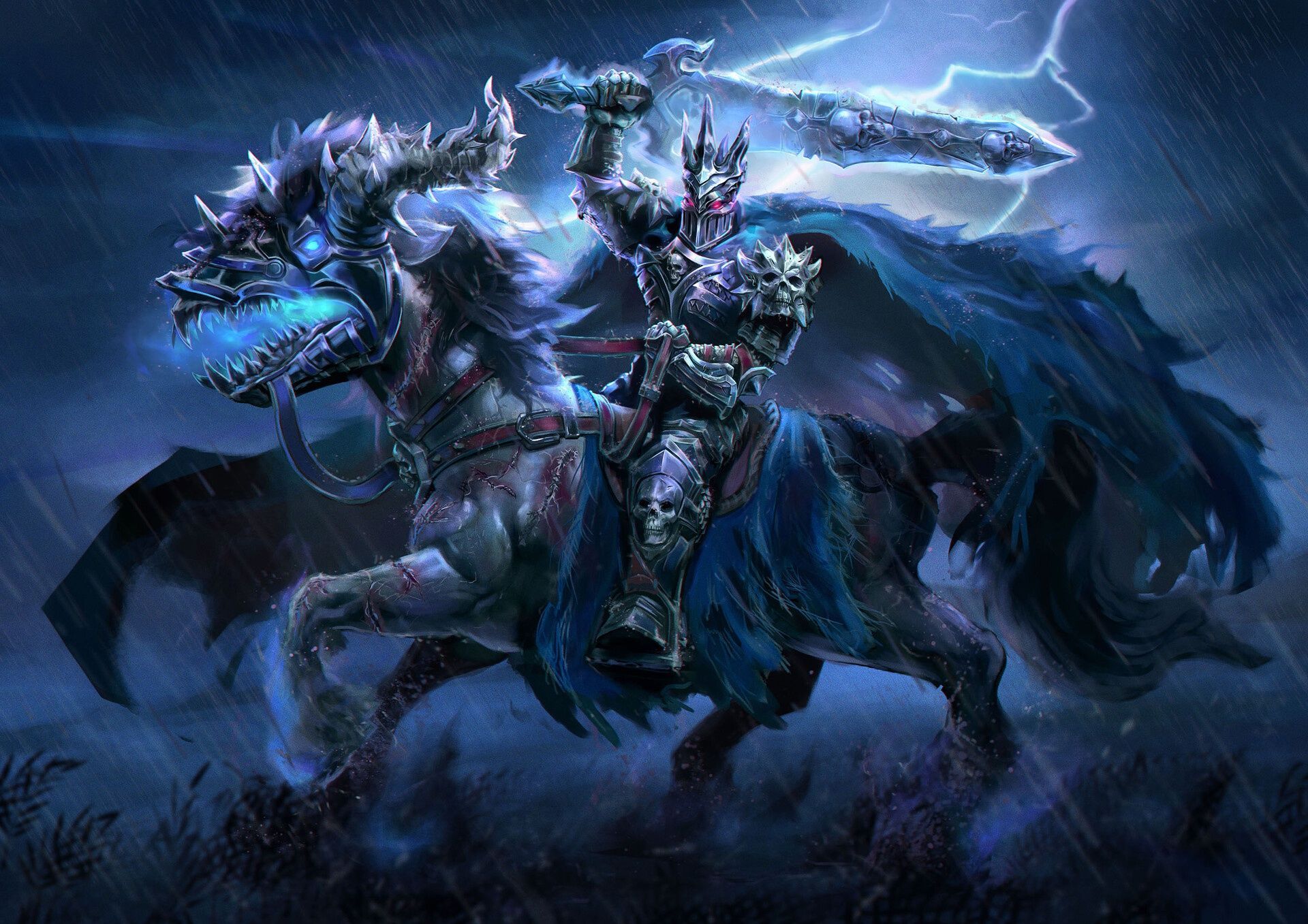 1920x1357 Wallpaper horse, lightning, horse, armor, warrior, rider, fantasy, knight for mobile and desktop, section игры, resolution 1920x1357