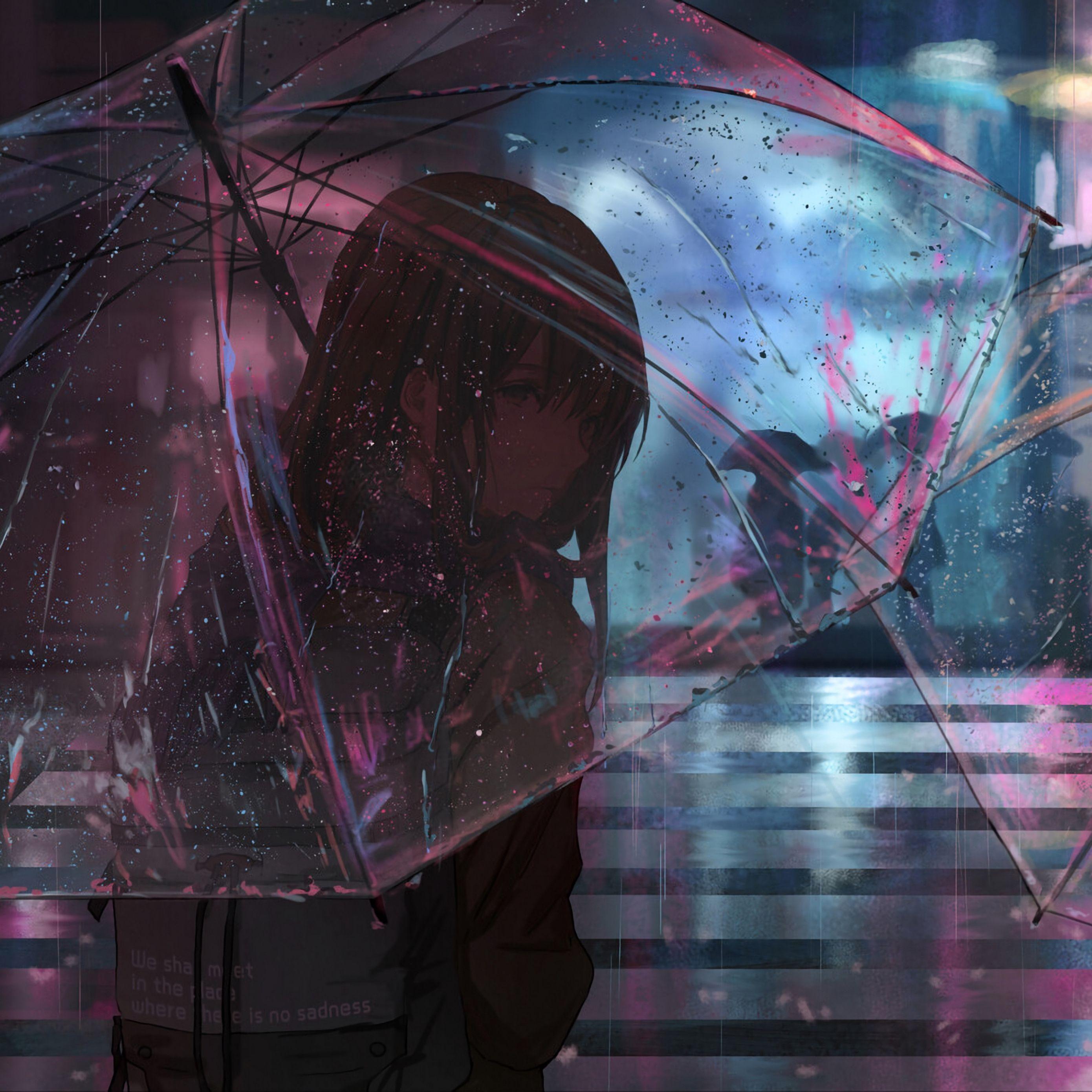 2780x2780 Download wallpaper 2780x2780 girl, umbrella, anime, rain