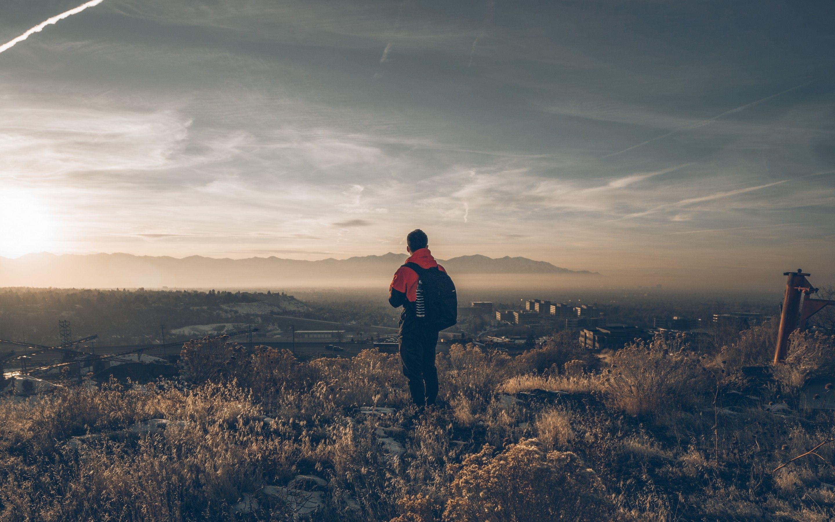2880x1800 Wallpaper Boy, Grass, Sky, Loneliness 2880x1800