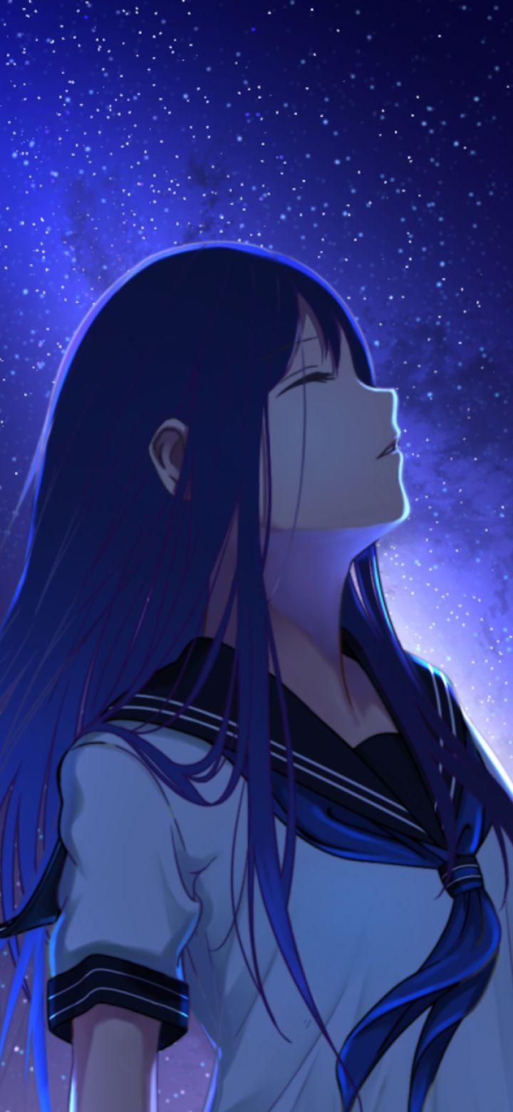 720x1560 Anime Girl And Night Stars 720x1560 Resolution