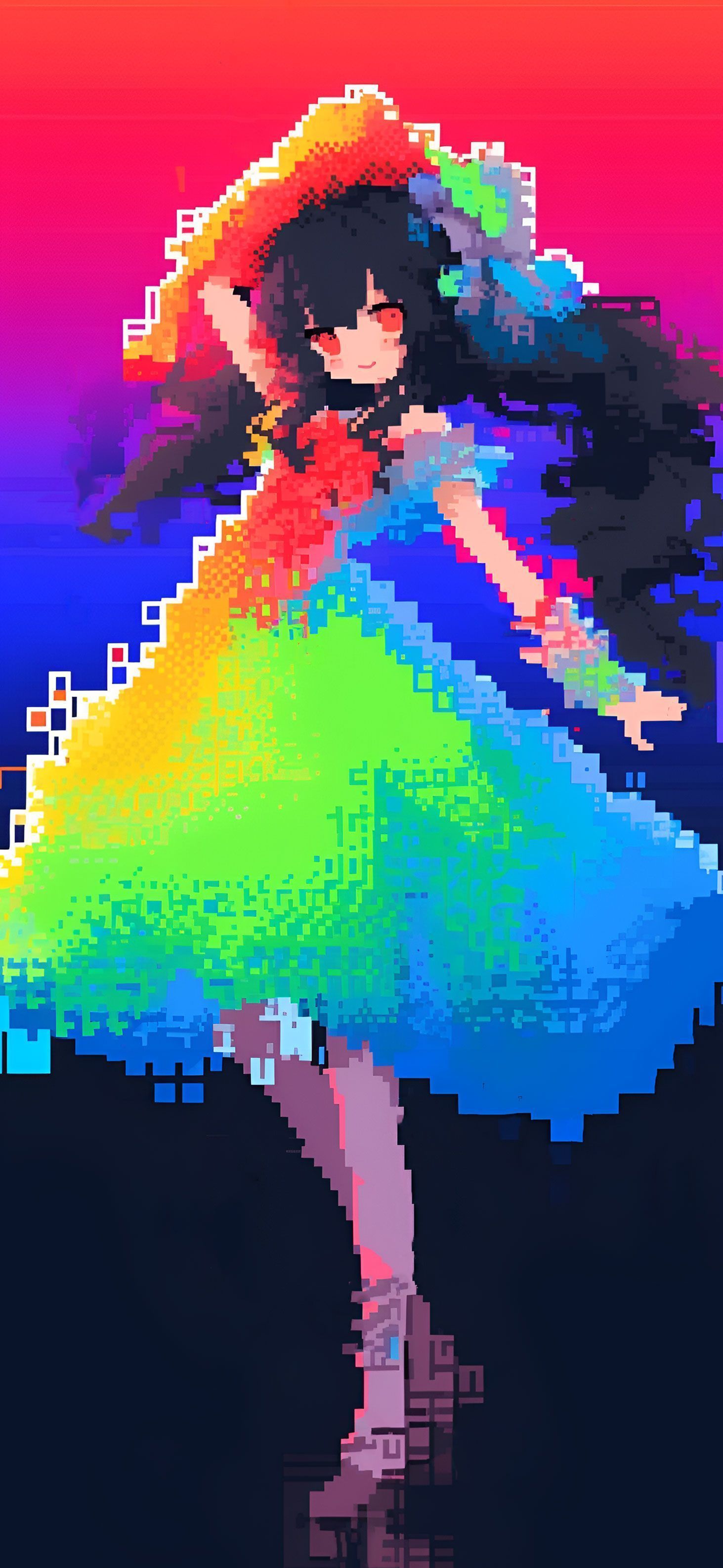 1463x3171 Girl in Rainbow Dress Pixel Art Wallpaper Wallpaper iPhone