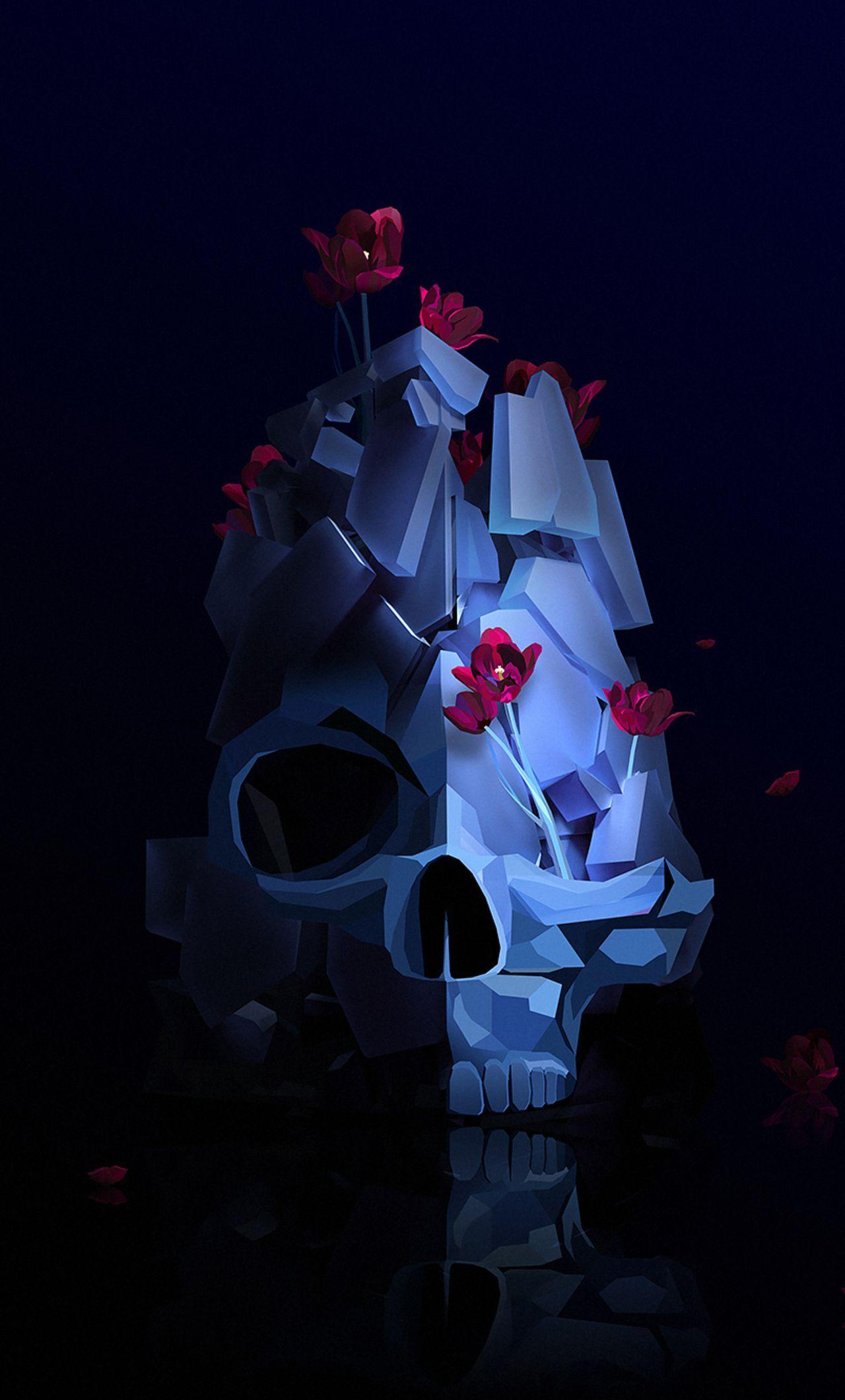 1280x2120 Skull And Roses Wallpaper 1280x2120 Wallpaper