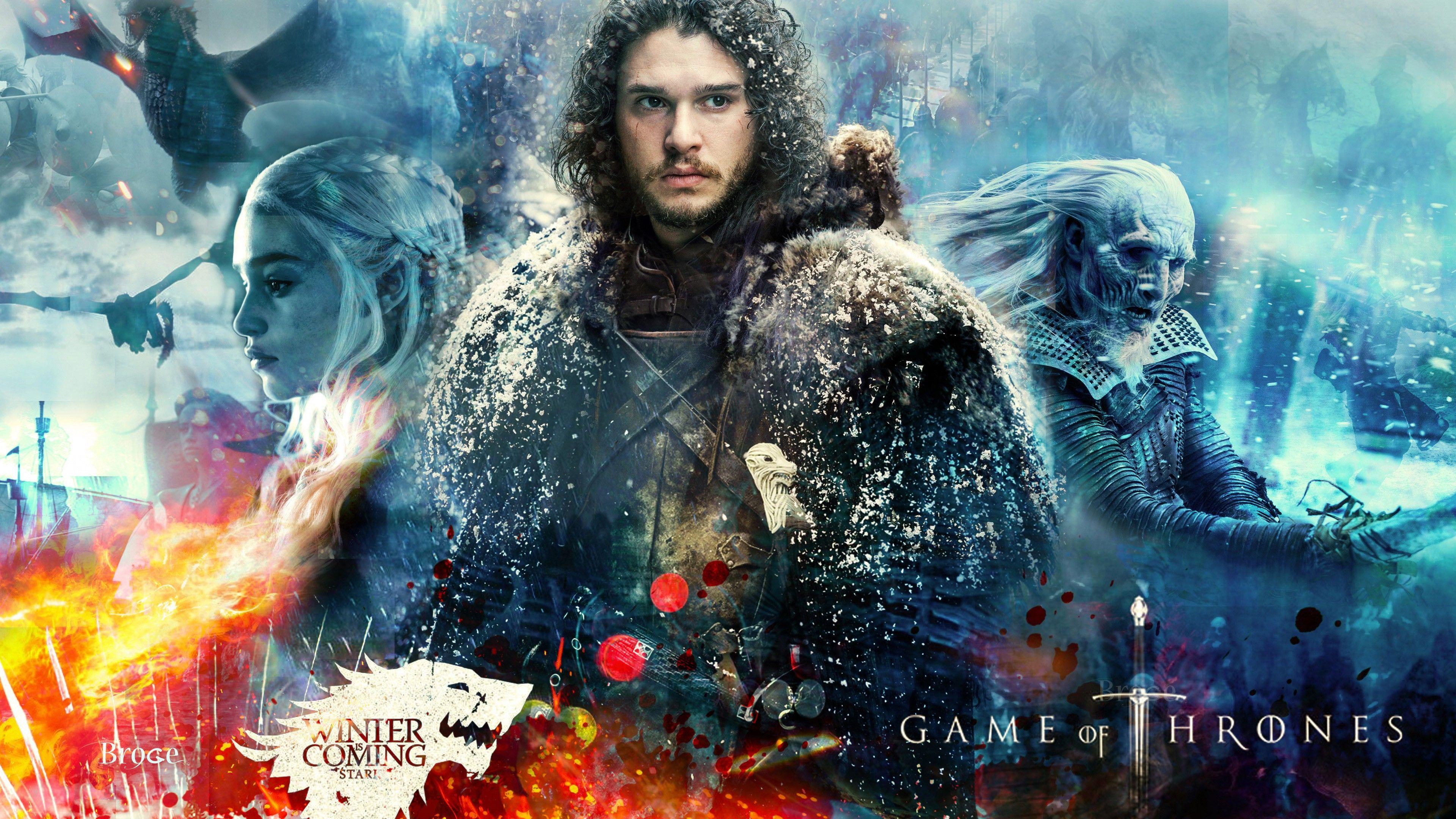 3840x2160 Wallpaper Game of Thrones Season Jon Snow, Daenerys Targaryen, Kit Harington, Emilia Clarke, TV Series, 4k, Movies