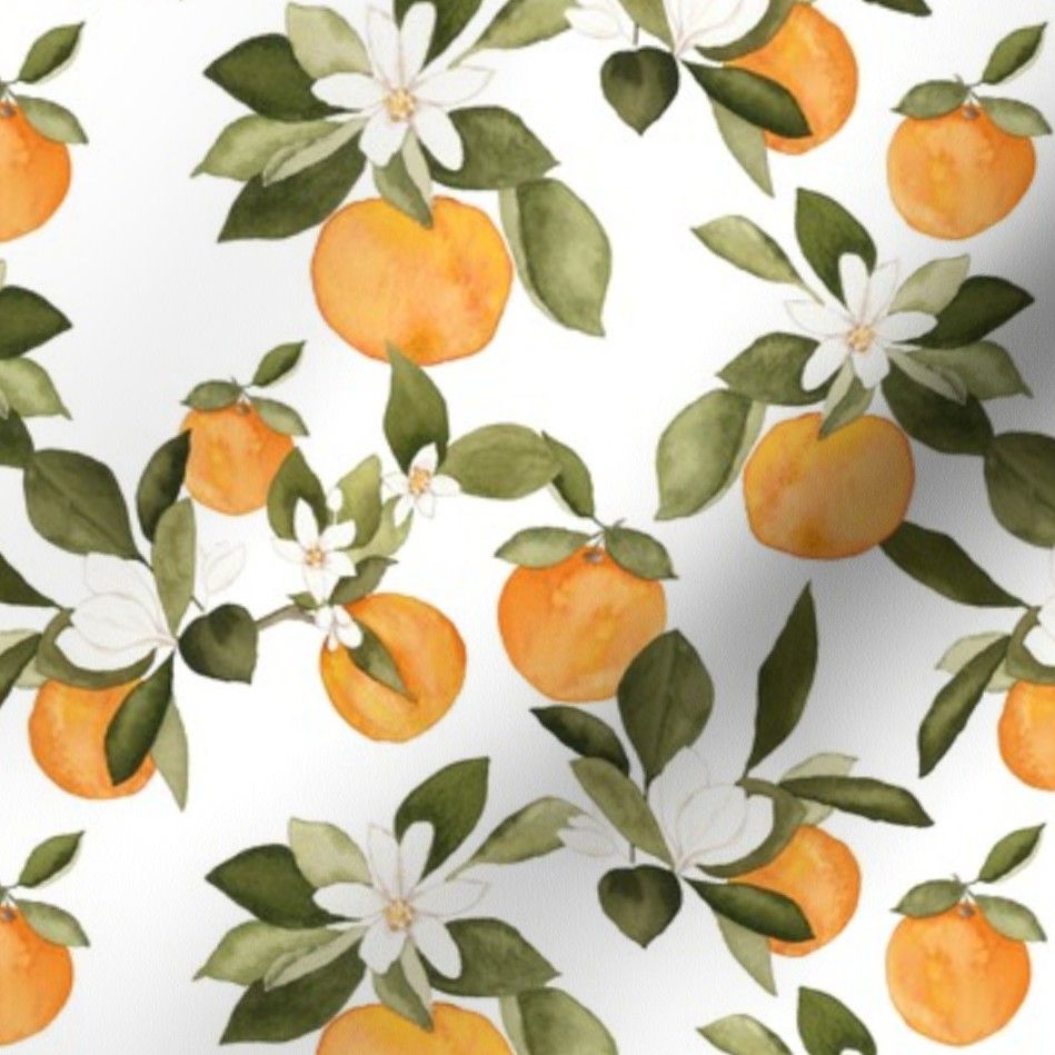 949x949 Orange Blossom Fabric. Fruit