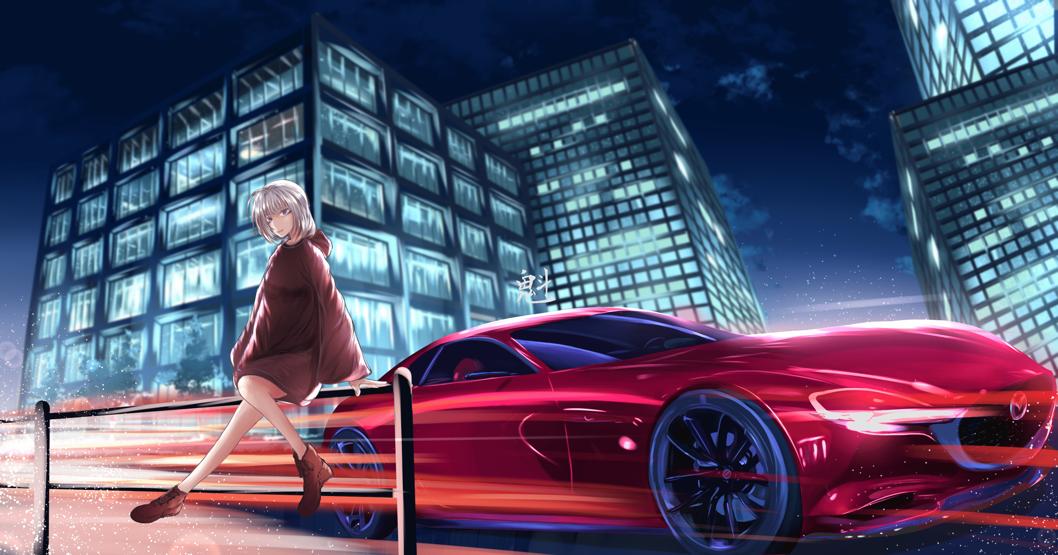 3376x1772 Anime Car HD Wallpaper by ツチヤ
