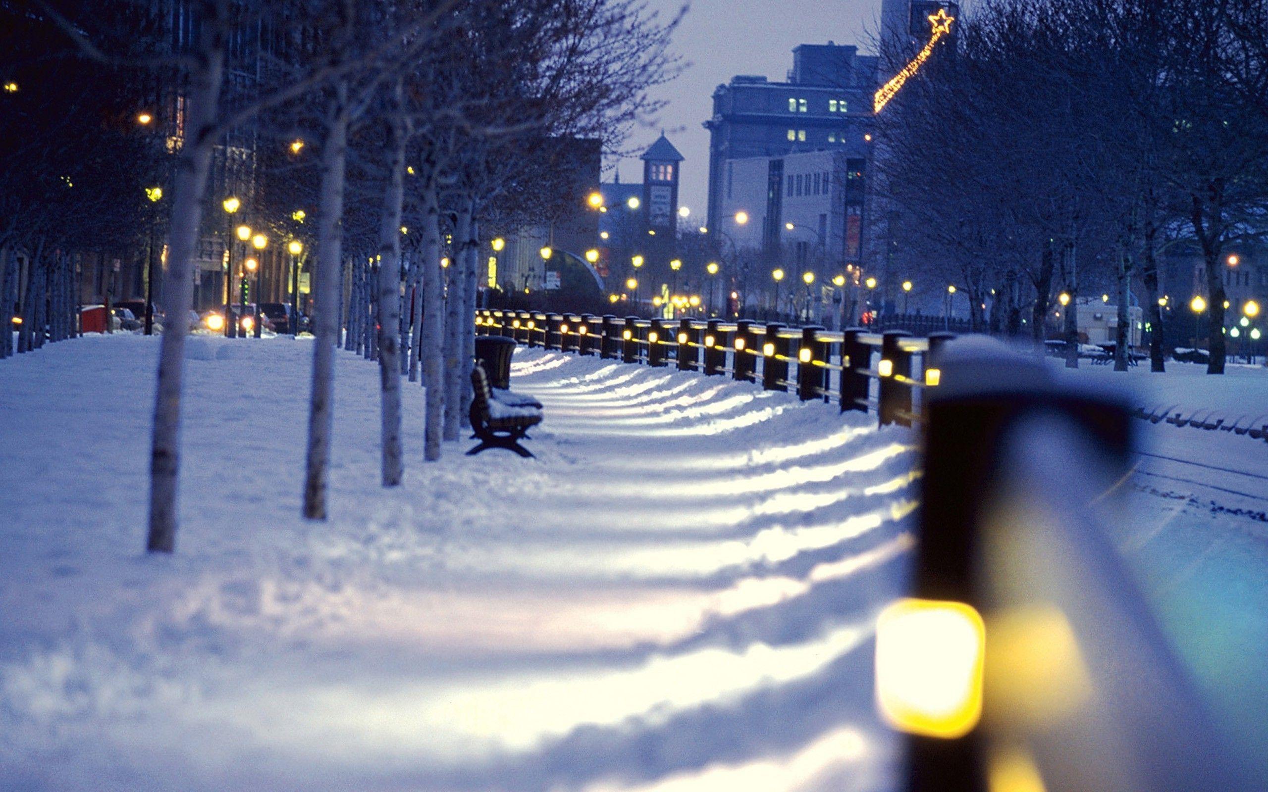 2560x1600 Cityscape, City, Winter, Night, Snow Wallpaper HD