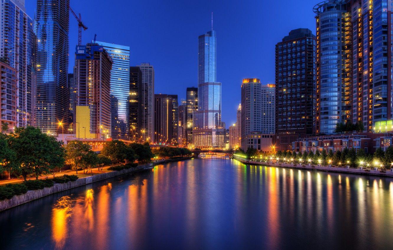 1332x850 Photo Wallpaper Night, The City, Lights, Skyscrapers