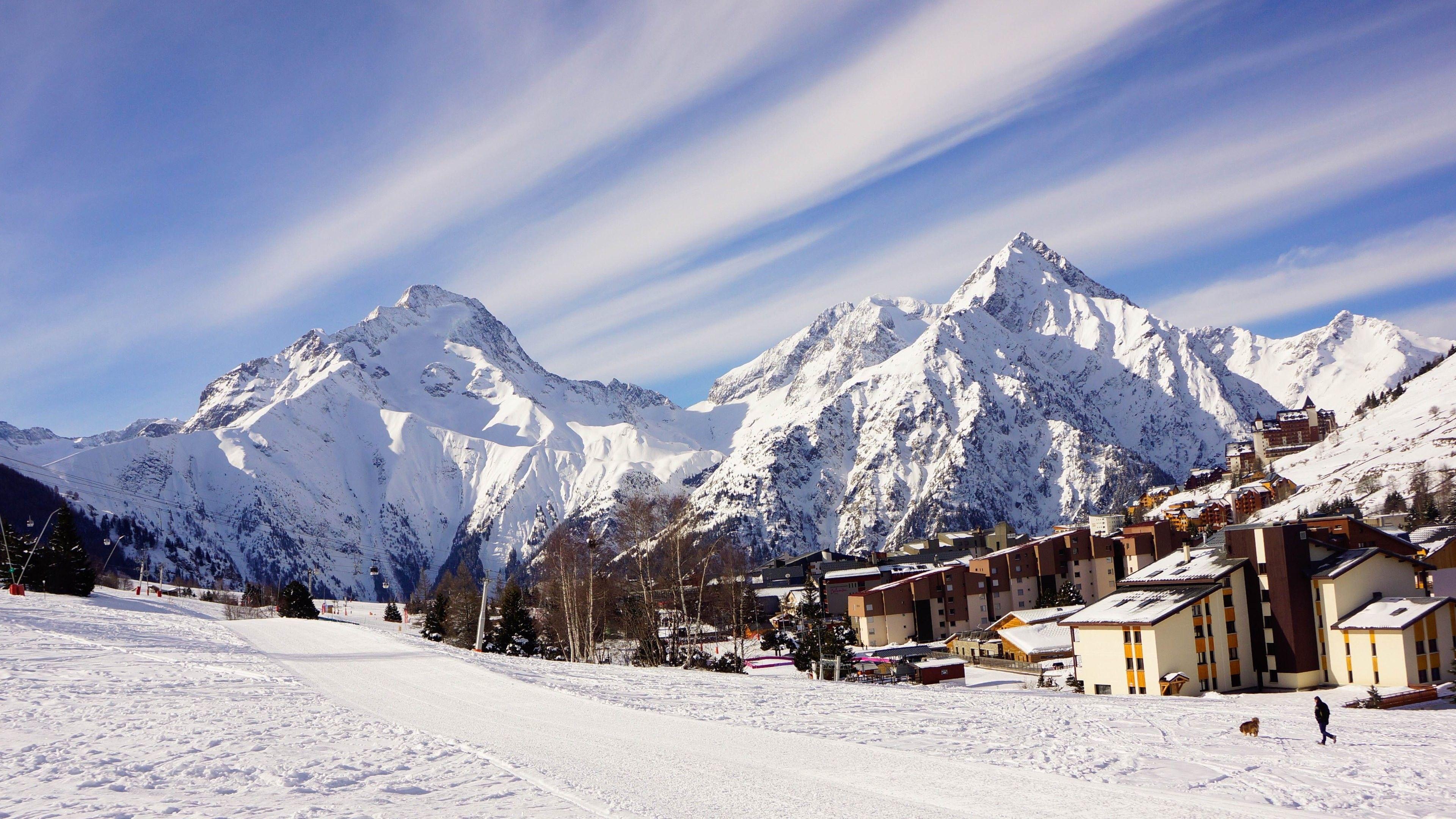 3840x2160 Snow Winter Mountain Landscape City UHD Wallpaper