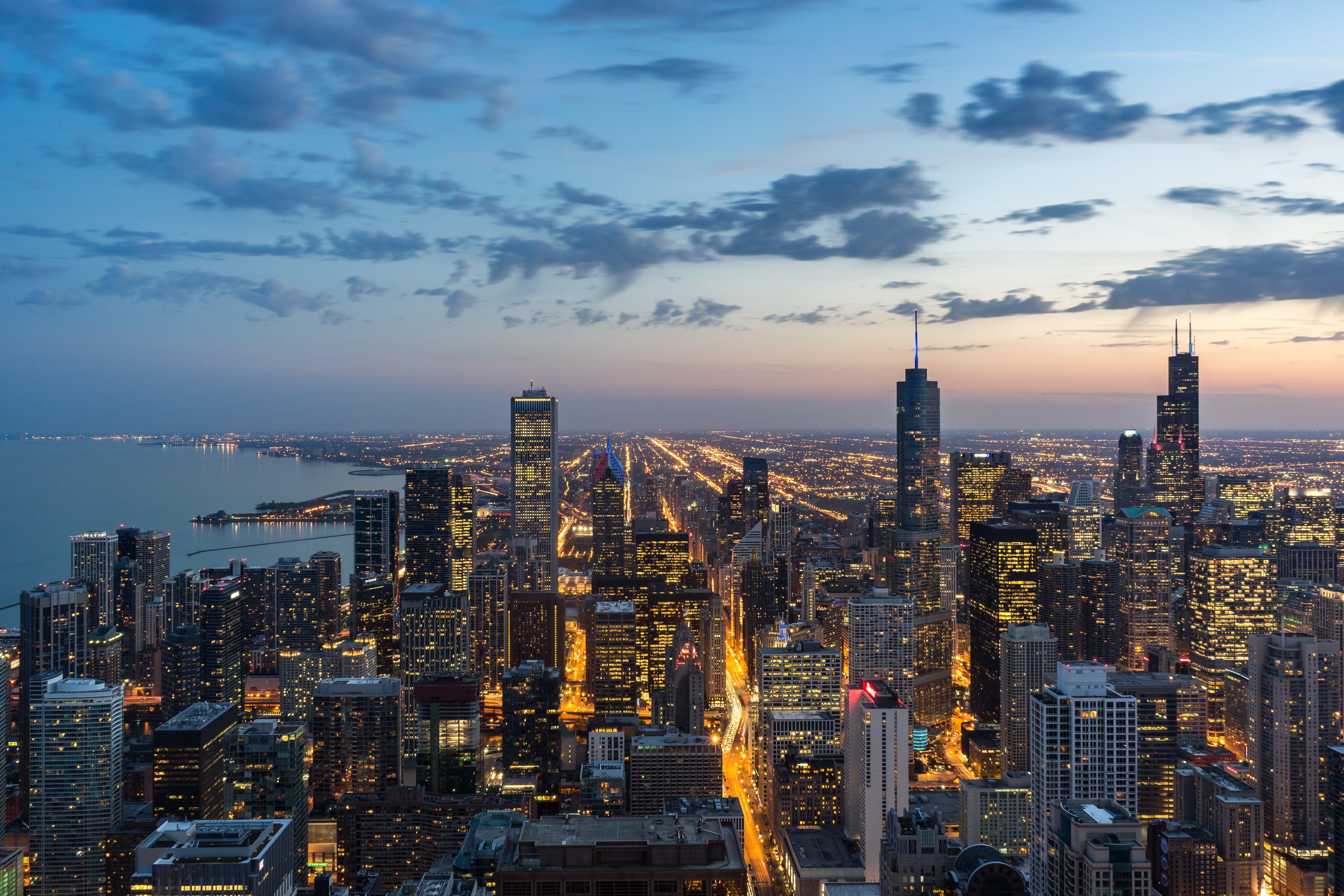 5984x3989 Chicago, Usa, Skyscrapers, Night, View from above