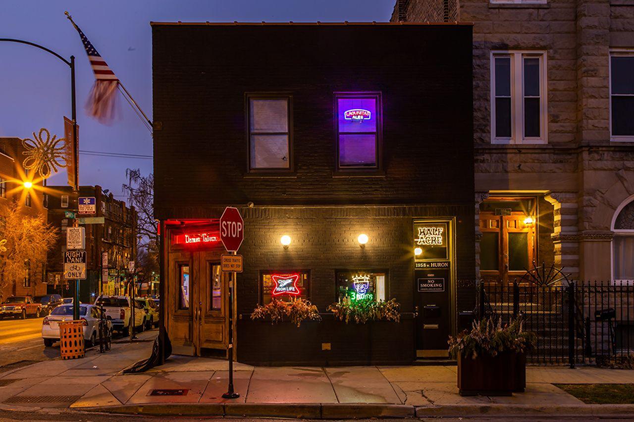 1280x853 Wallpaper Chicago city USA Street night time Street lights