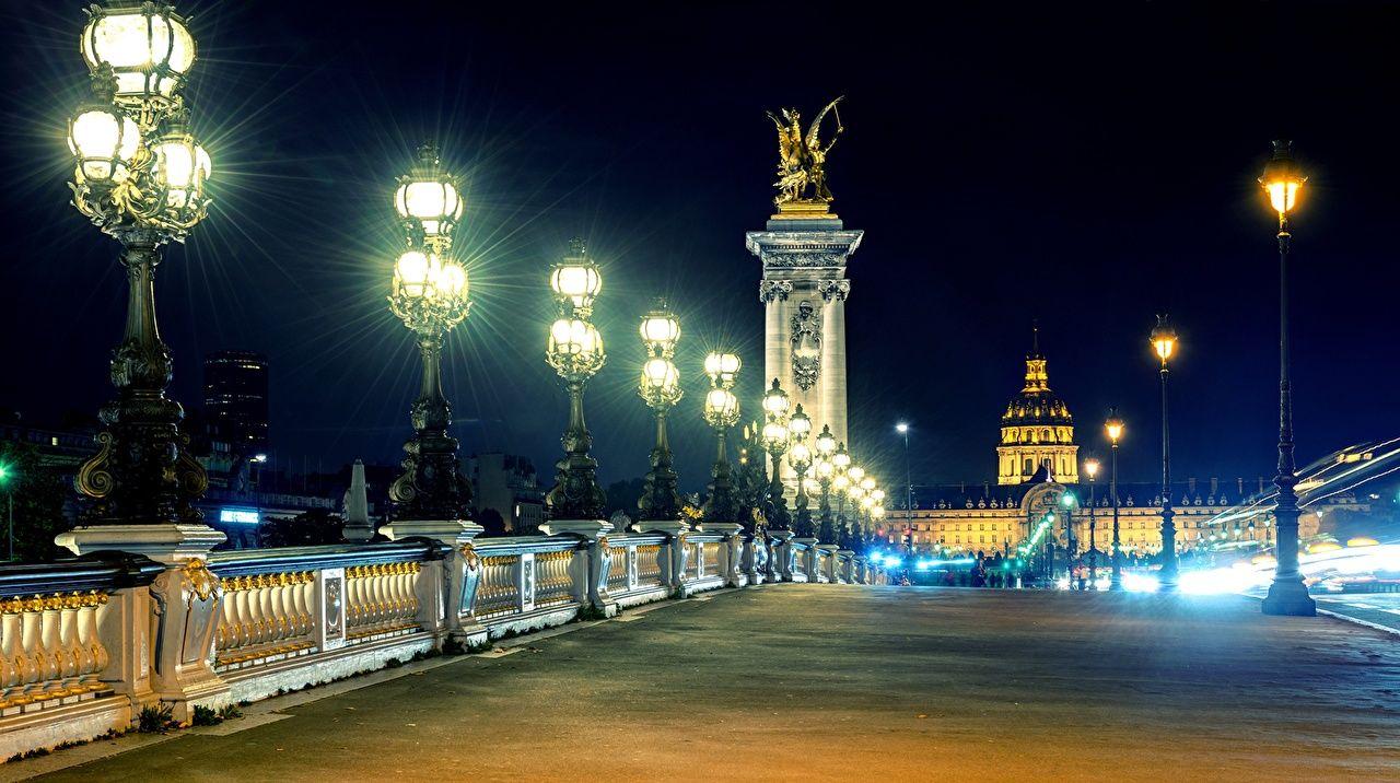 1280x716 image Paris France Pont Alexandre III Bridges Night Street