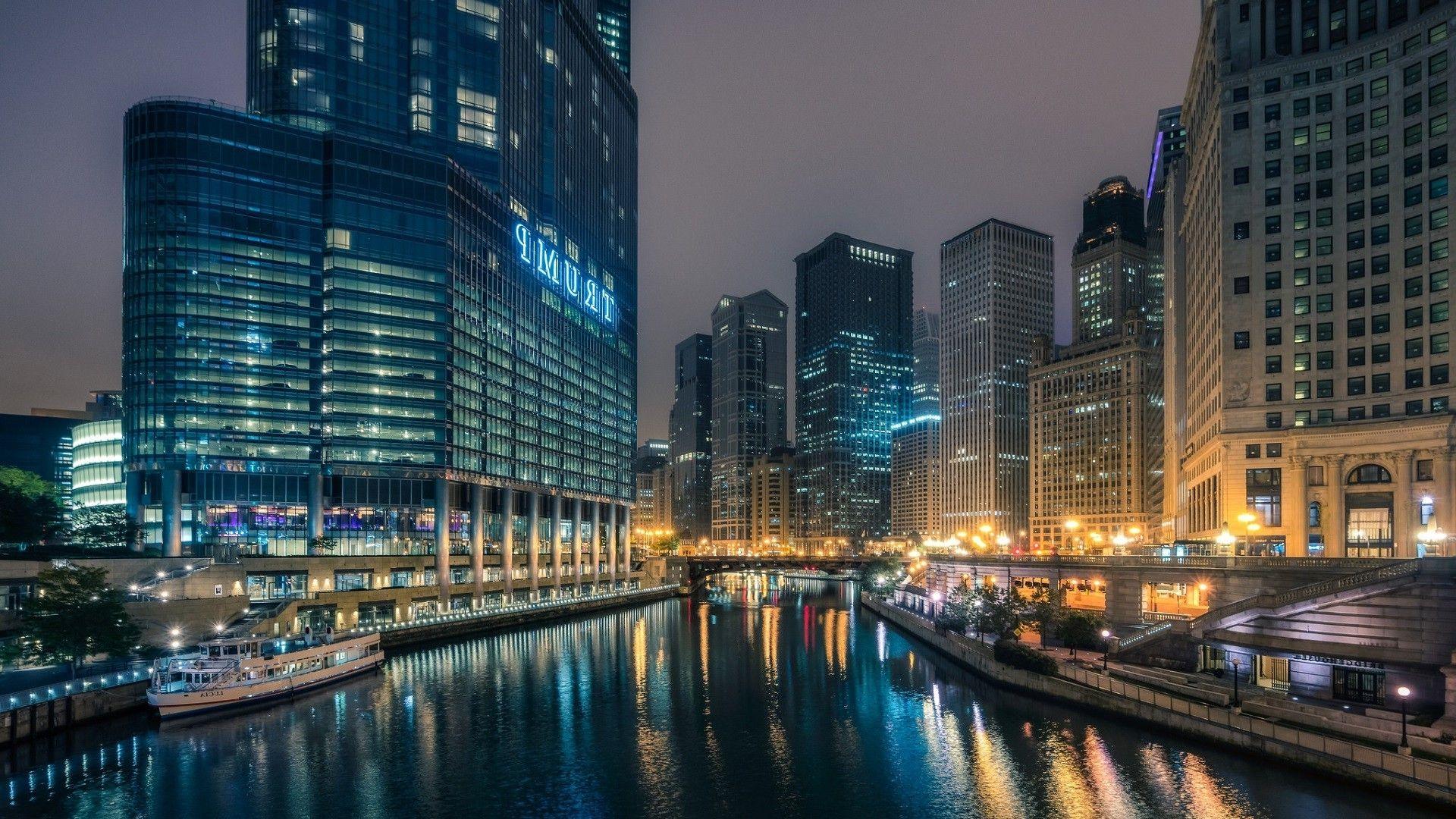 1920x1080 1920x1080 chicago usa city night river reflection