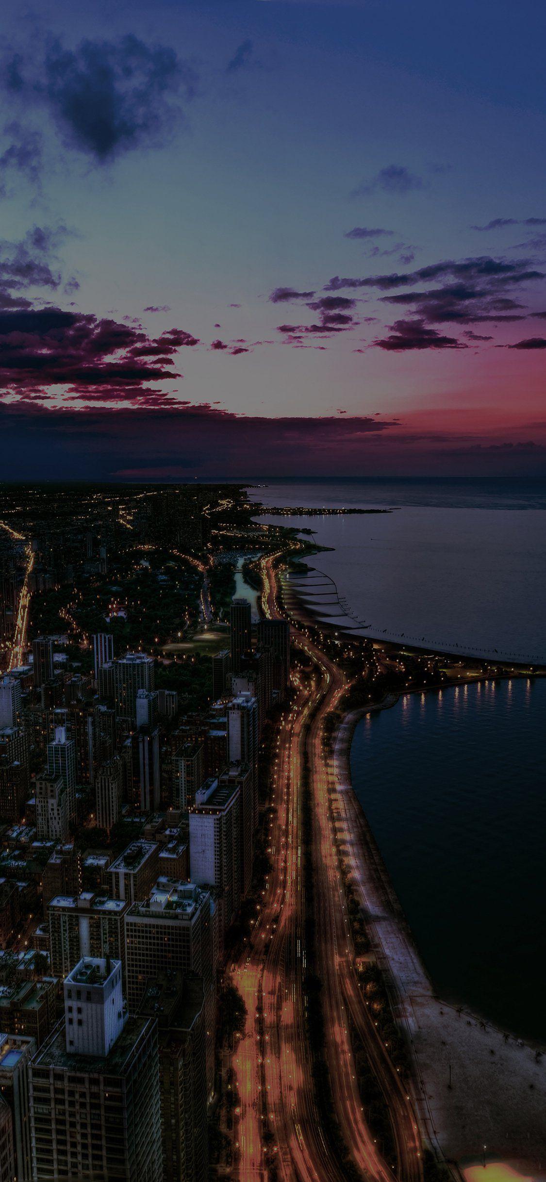 1125x2436 iPhoneXpapers city night sky view scape dark ocean beach