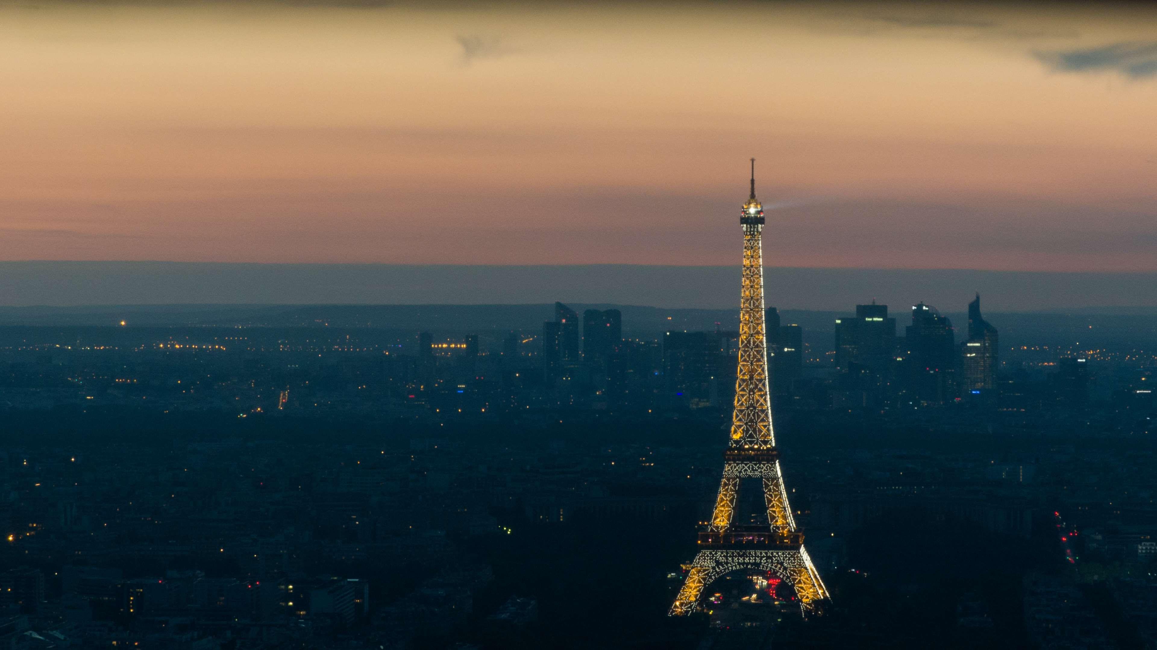 3840x2158 eiffel tower, evening, long exposure, night, paris