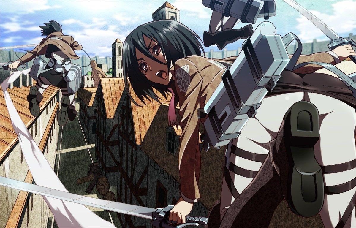 1199x768 weapons, short hair, swords, black hair, Shingeki no Kyojin