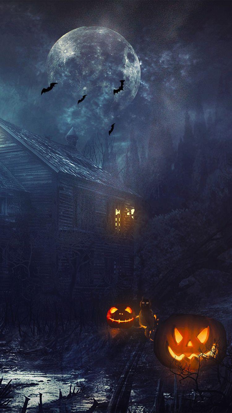 750x1334 Ngôi nhà ma ám Trăng tròn Halloween Hình nền iPhone 6 HD