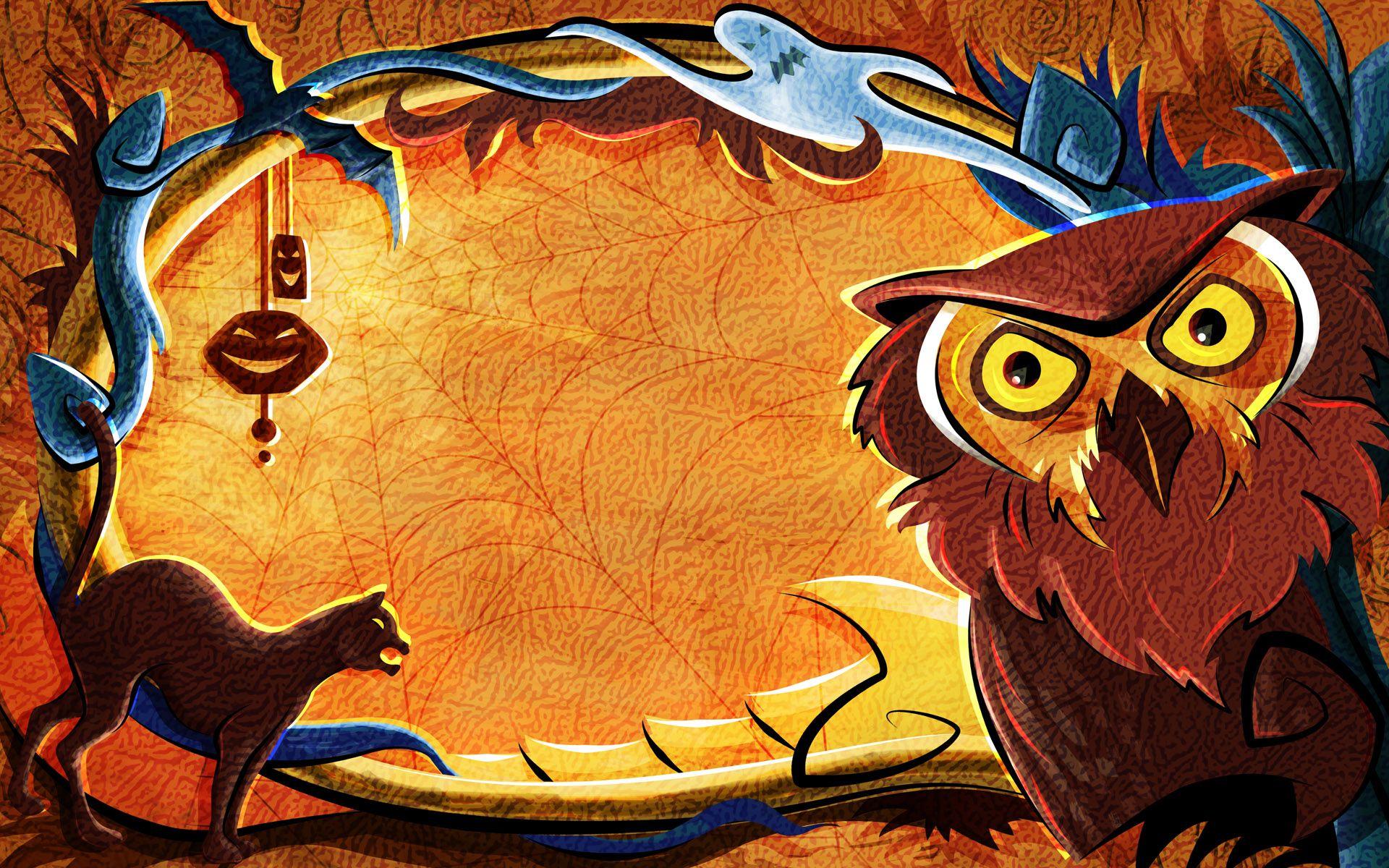 1920x1200 Halloween Background, Owl, Cat widescreen wallpaper. Wide