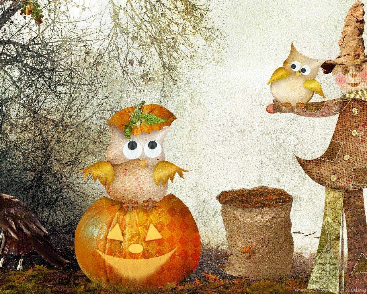 1280x1024 Hd Wallpaper Scarecrow Owls Halloween Desktop Background