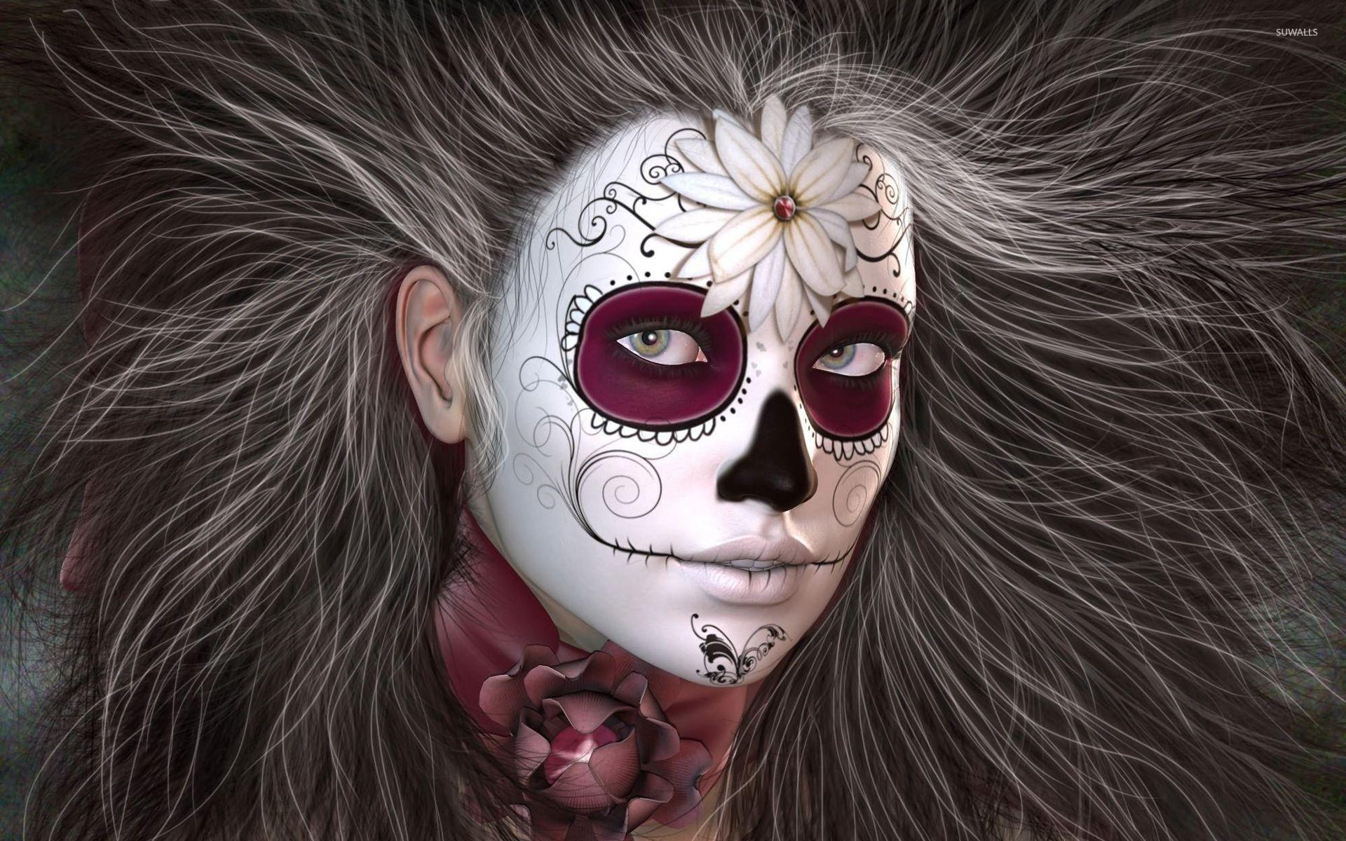 1920x1200 Girl With A Day Of The Dead Make Up Wallpaper Art