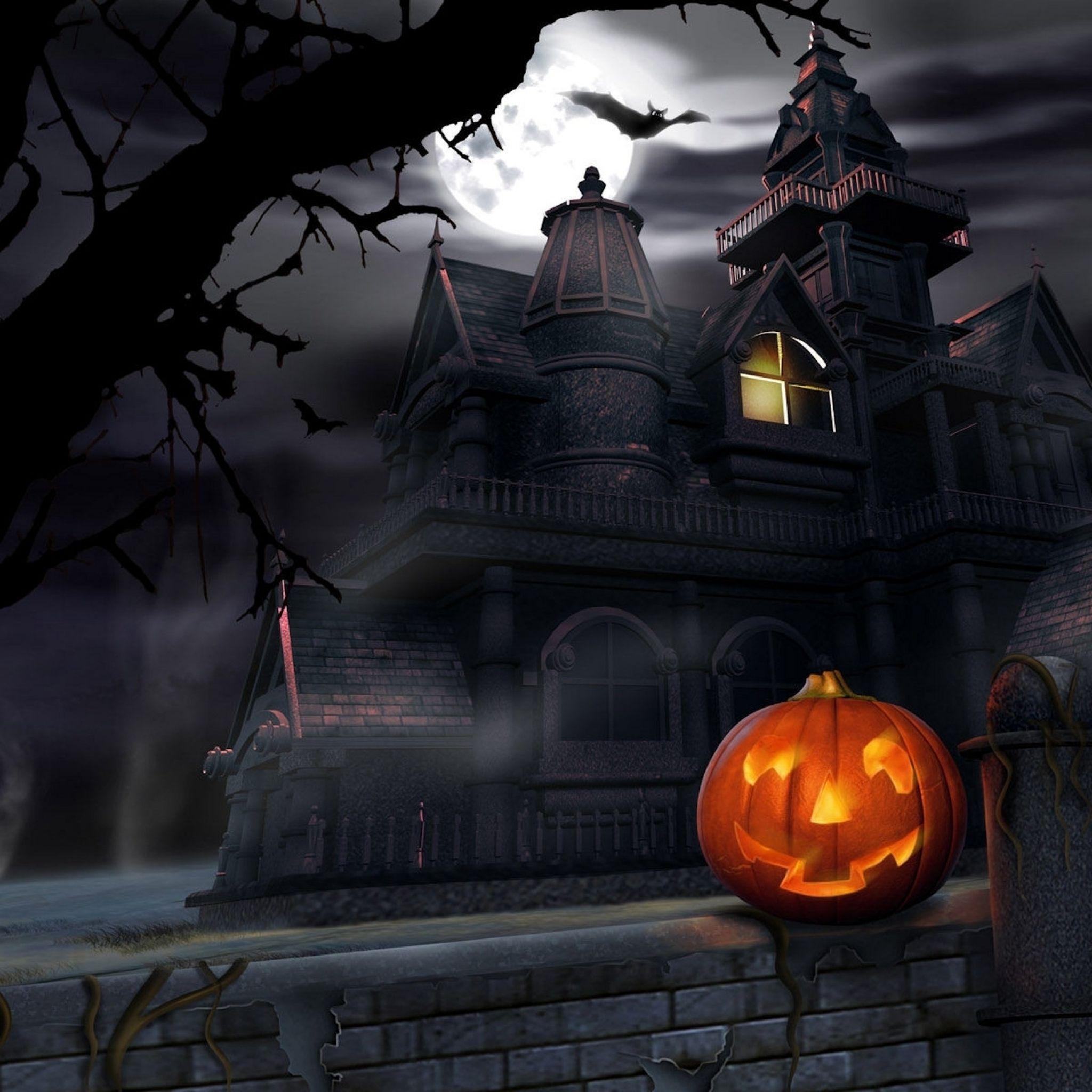 2048x2048 haunted house halloween party trick or treat iPad Air Wallpaper Free Download
