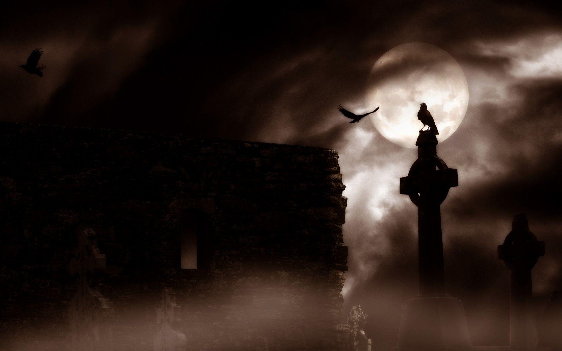 1920x1200 Halloween, Gothic, dark, Raven Background, Graveyard, Mobile