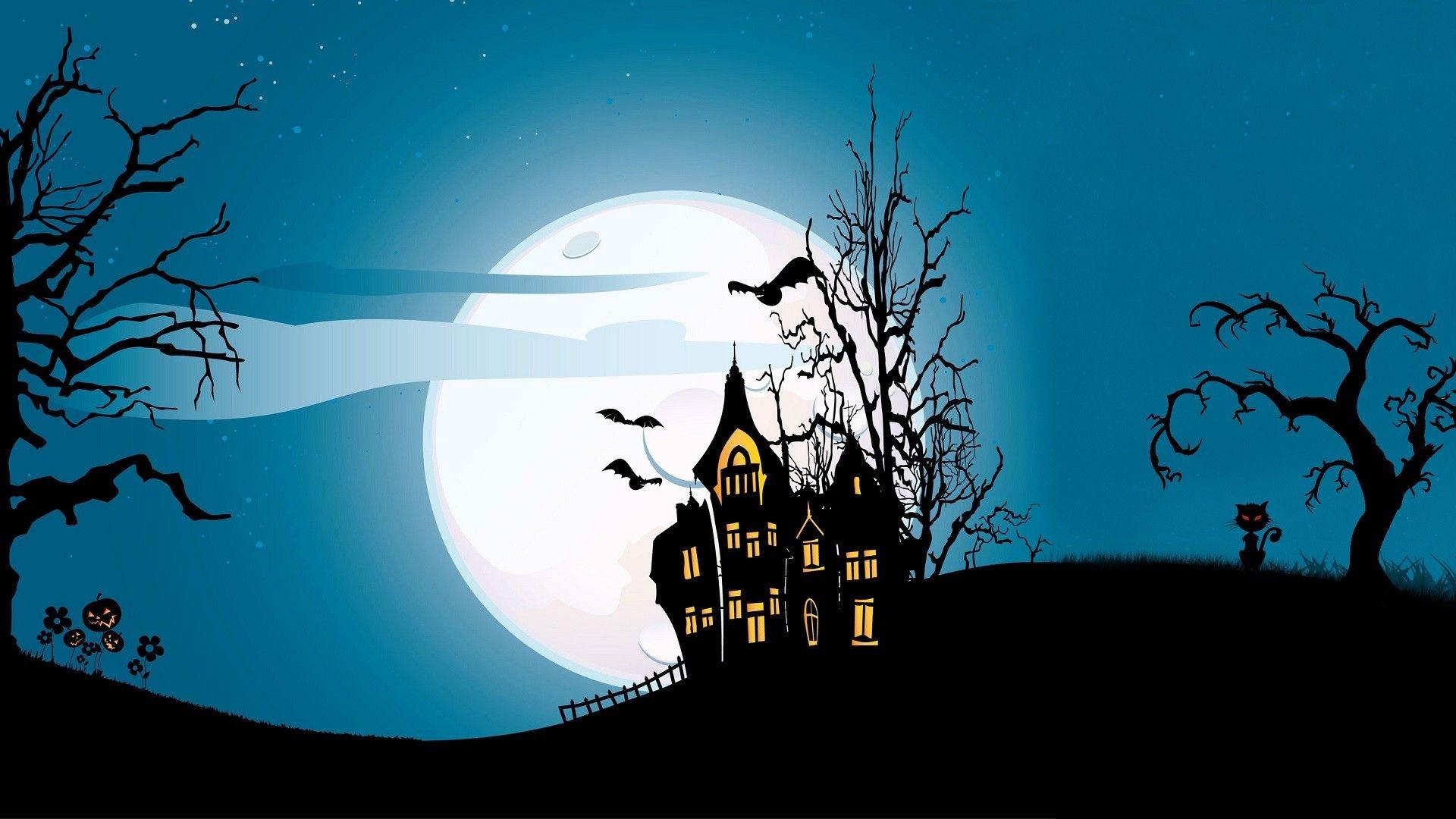 1920x1080 1920x1080 halloween house digital art bats cat