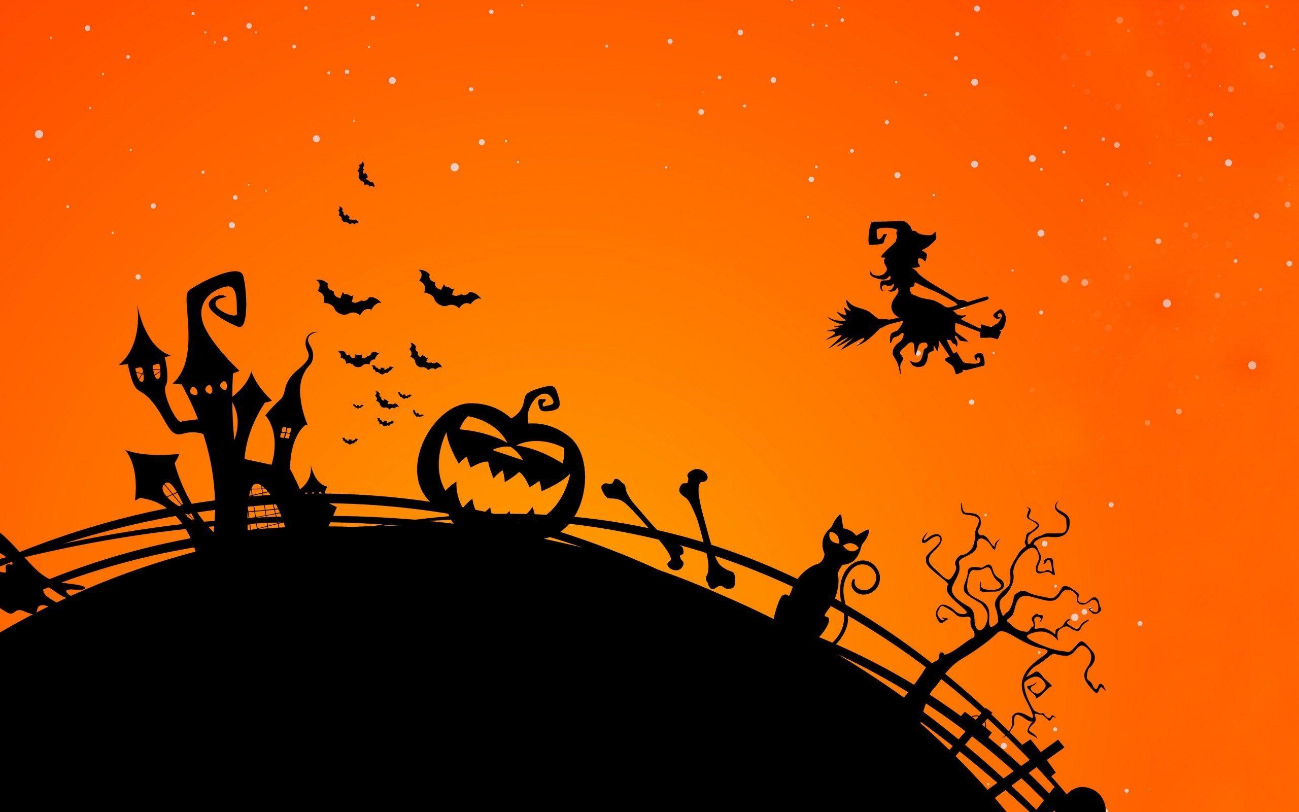 2560x1600 Halloween Creepy Bats Midnight Cat Witch Pumpkin hình nền