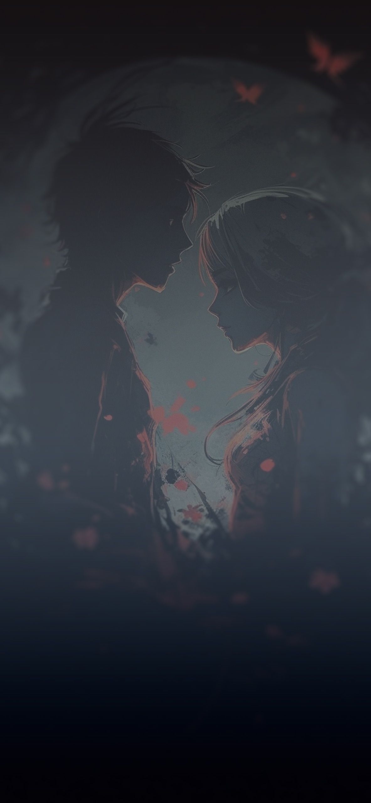 1183x2560 Lovers & Moon Dark Anime Wallpaper
