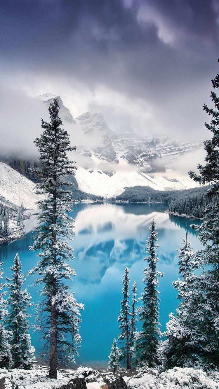 750x1334 Canada, Vườn quốc gia Banff, hồ, cây, núi, tuyết