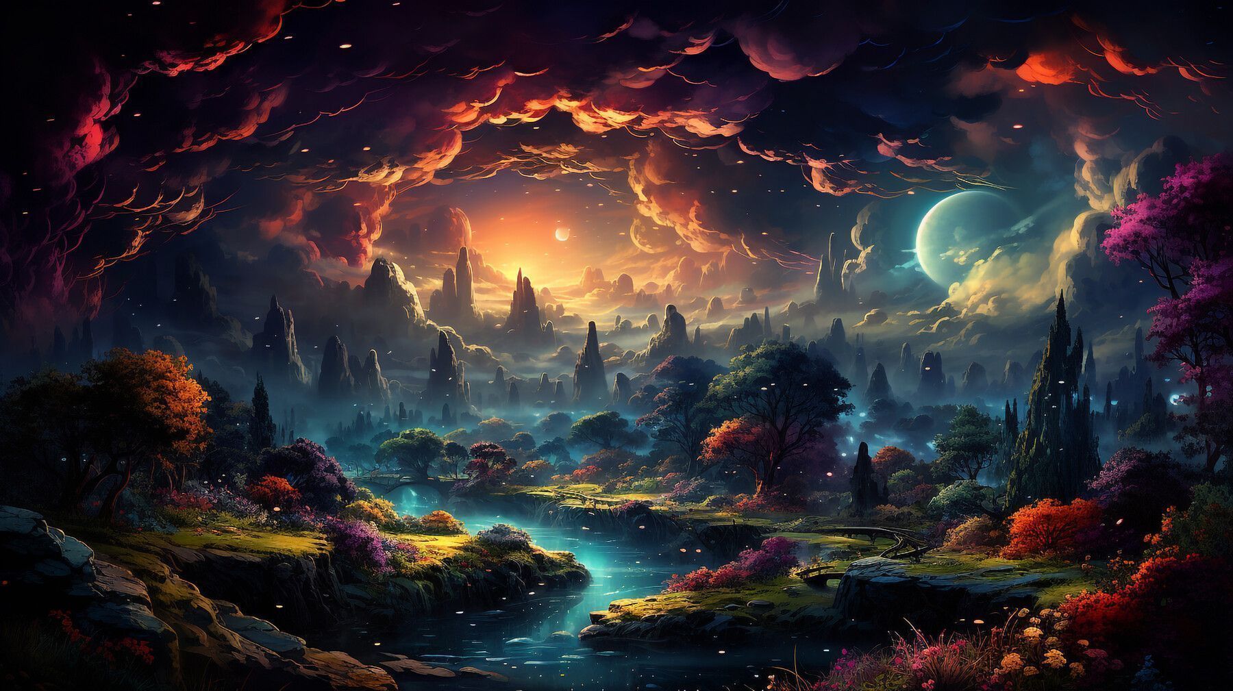1800x1009 Fairytale Colorful Valley Wallpaper