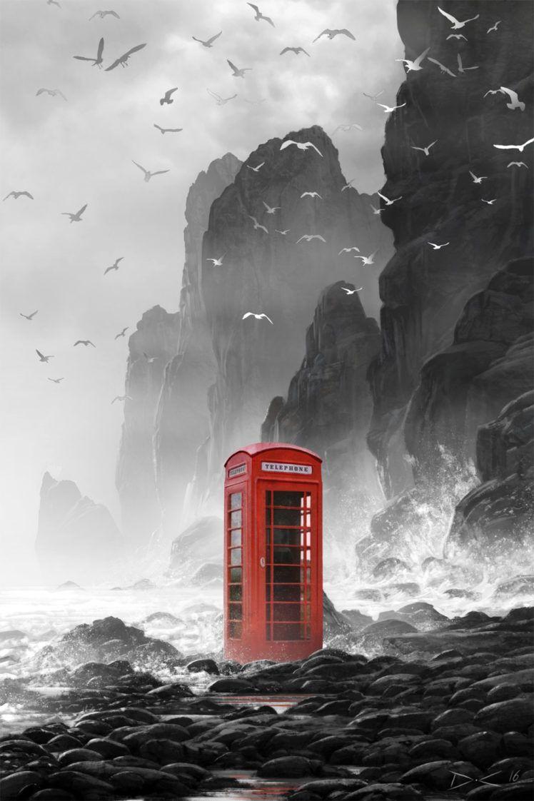 748x1122 Daniel Conway, Phone box, Rocks, Cliff, Sea, Water, Birds