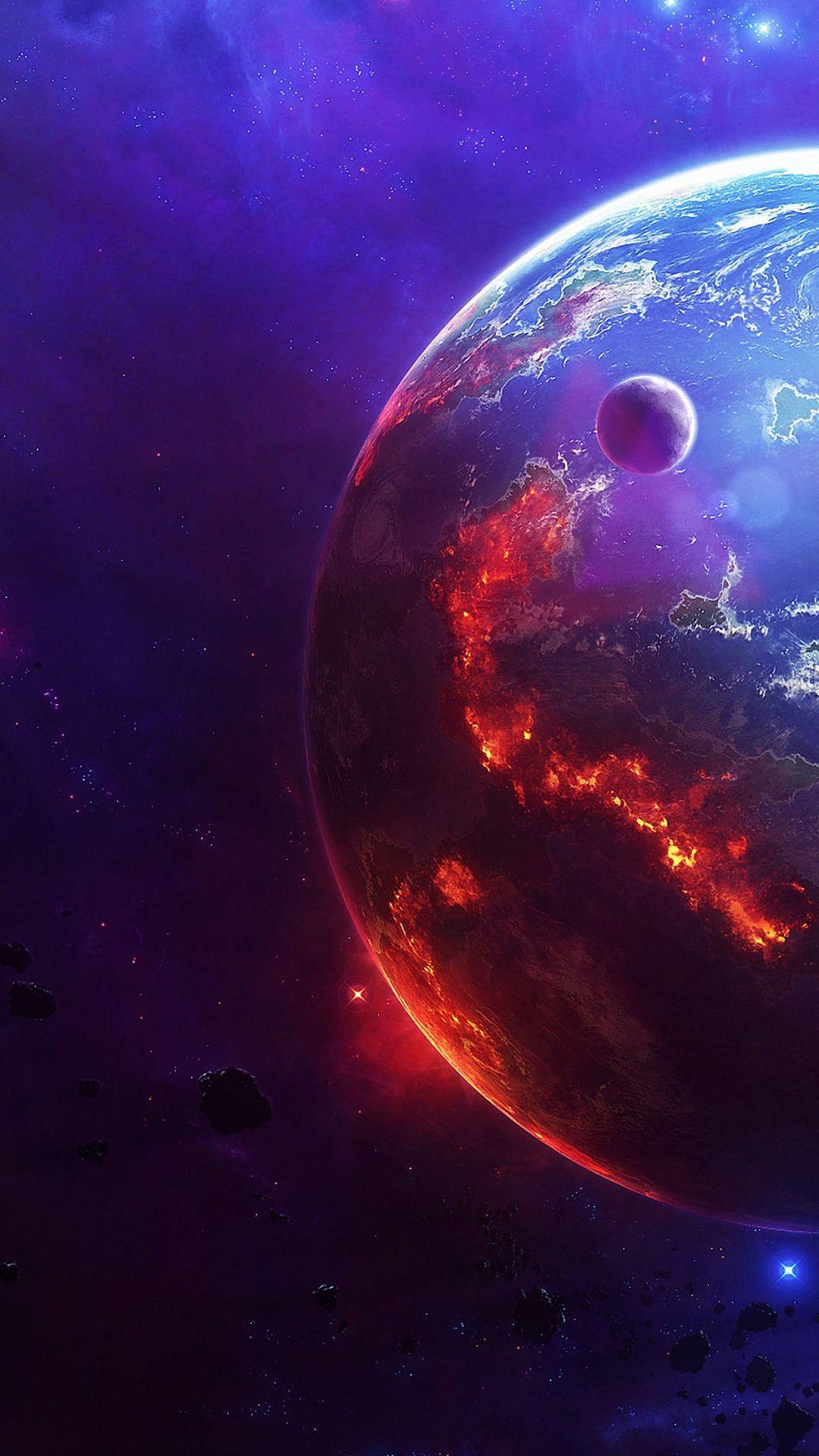 1080x1920 Earth And Moon In Space iPhone 6s Wallpaper HD