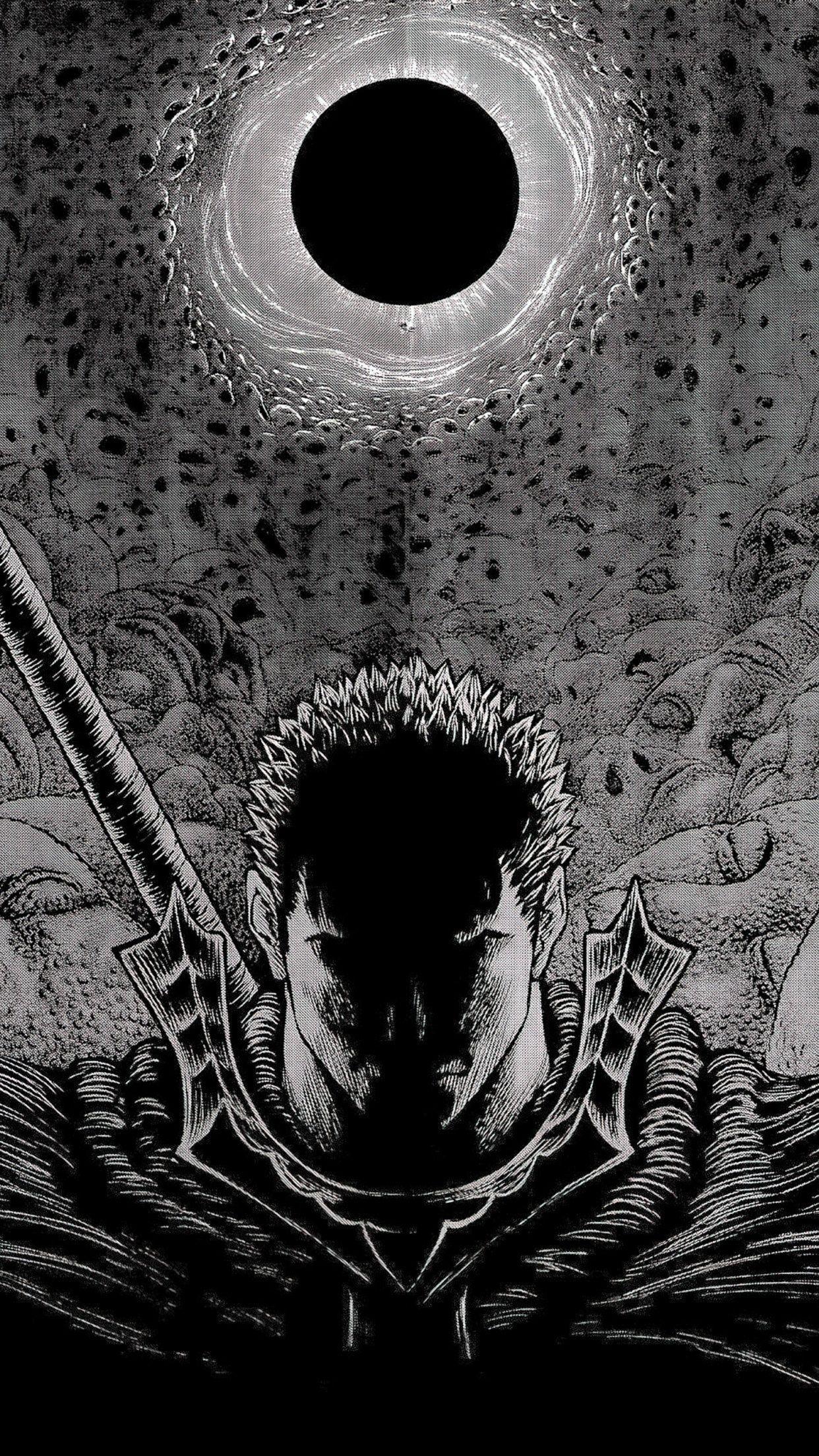 1242x2208 Berserk Guts Black and White 4K Wallpaper