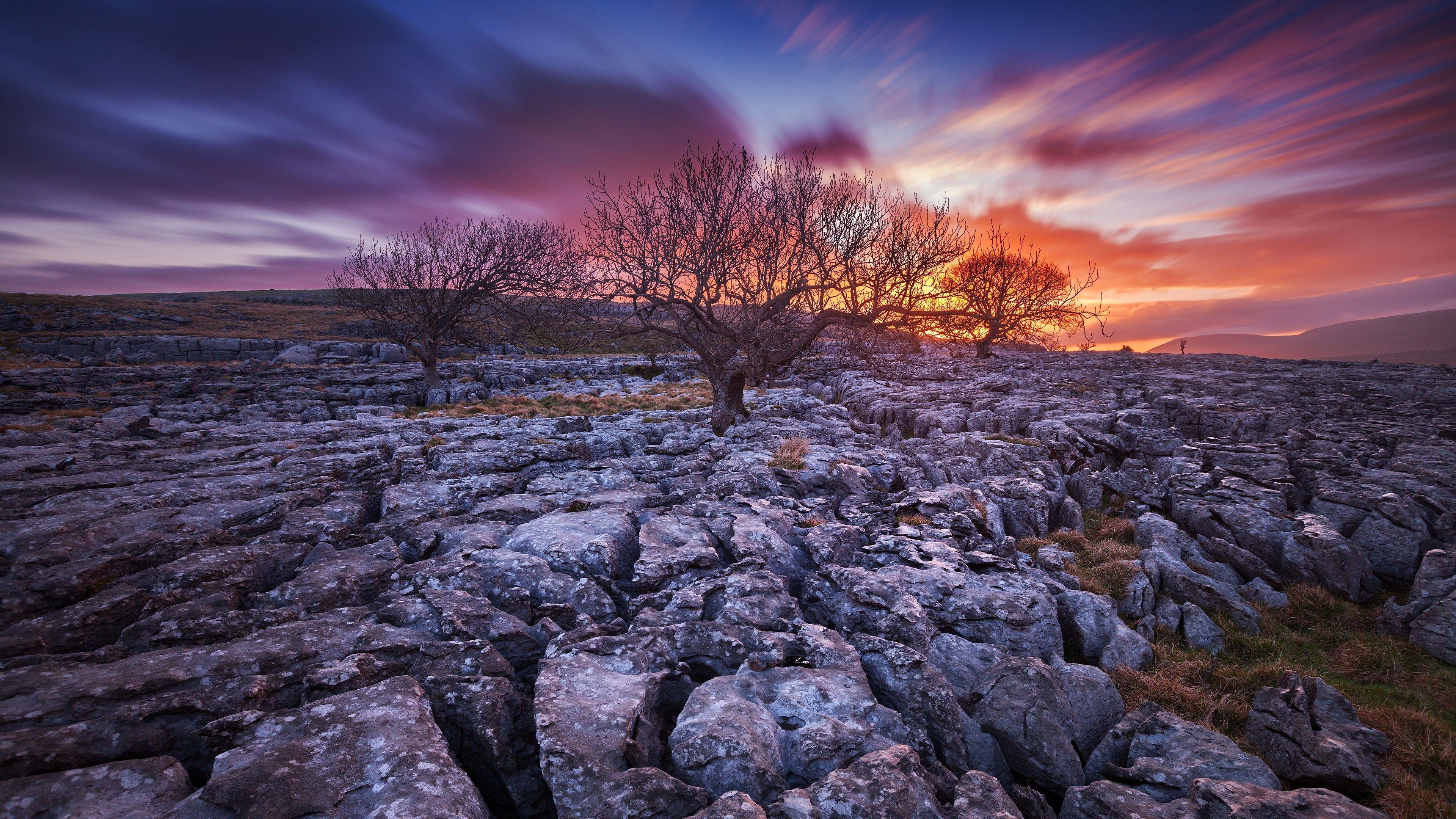 3840x2160 Wallpaper Rocks, 5k, 4k wallpaper, trees, sunset, clouds, OS
