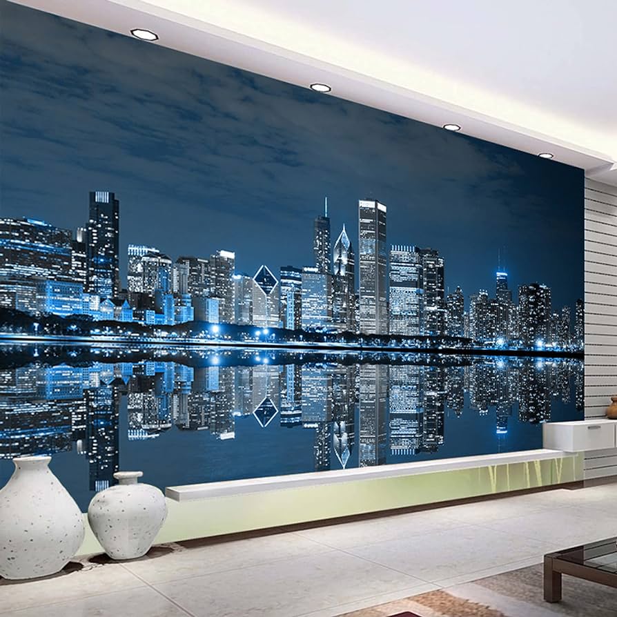 894x894 City Skyline 3D Wallpaper Mural