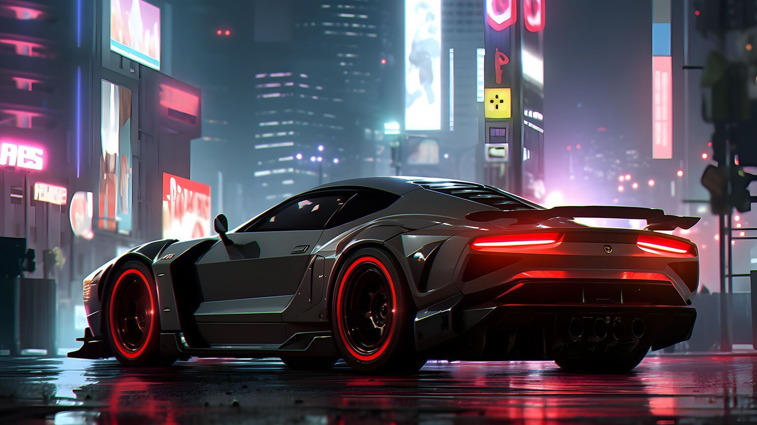 1536x864 Cyberpunk Car in Night City Wallpaper