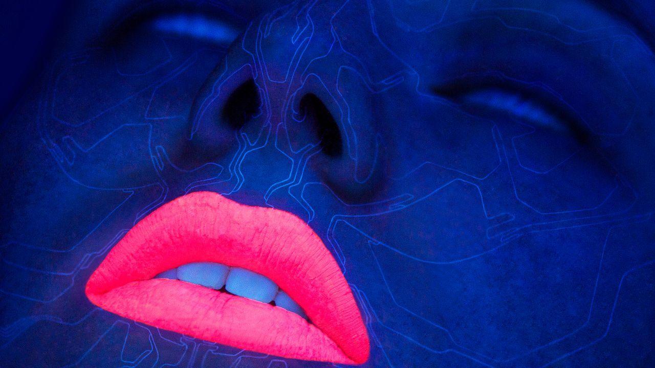 1280x720 Wallpaper Neon, Lips, Face, HD, Photography