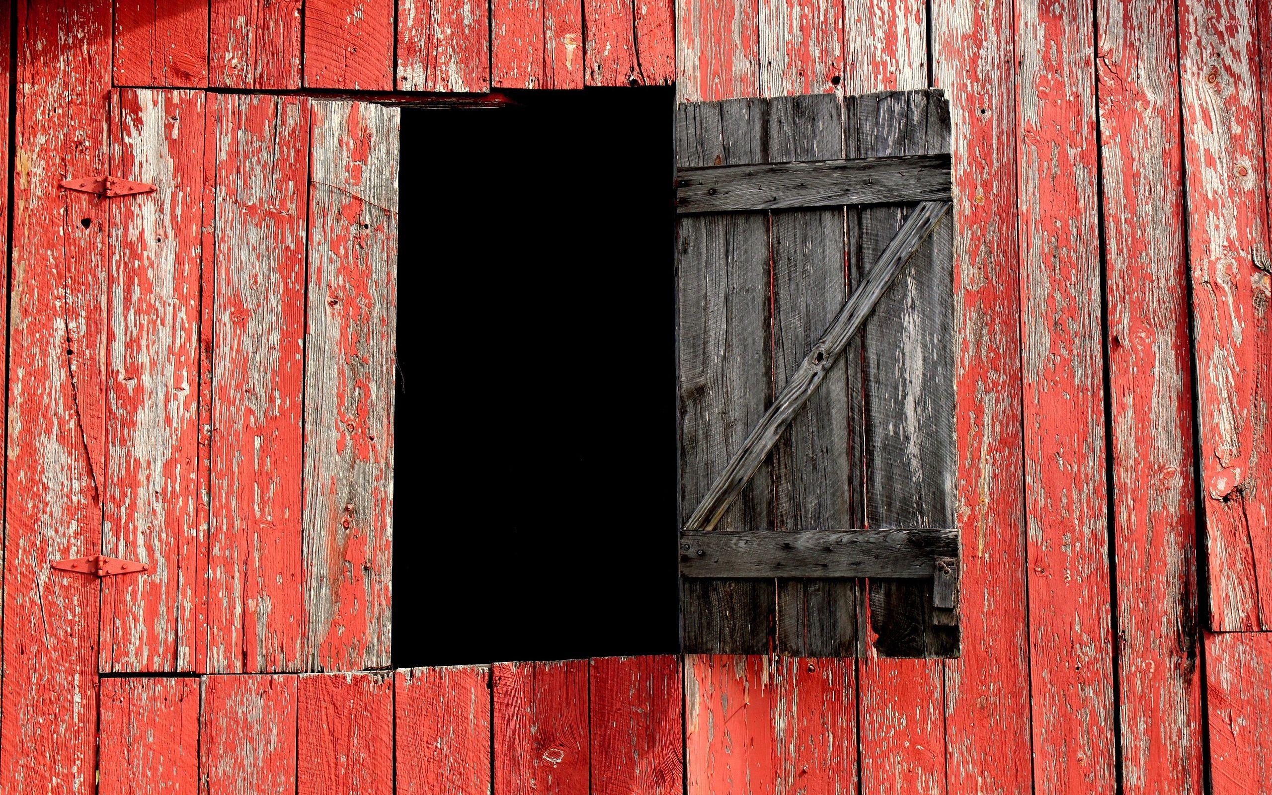 2560x1600 Red barn with a window opened wallpaper