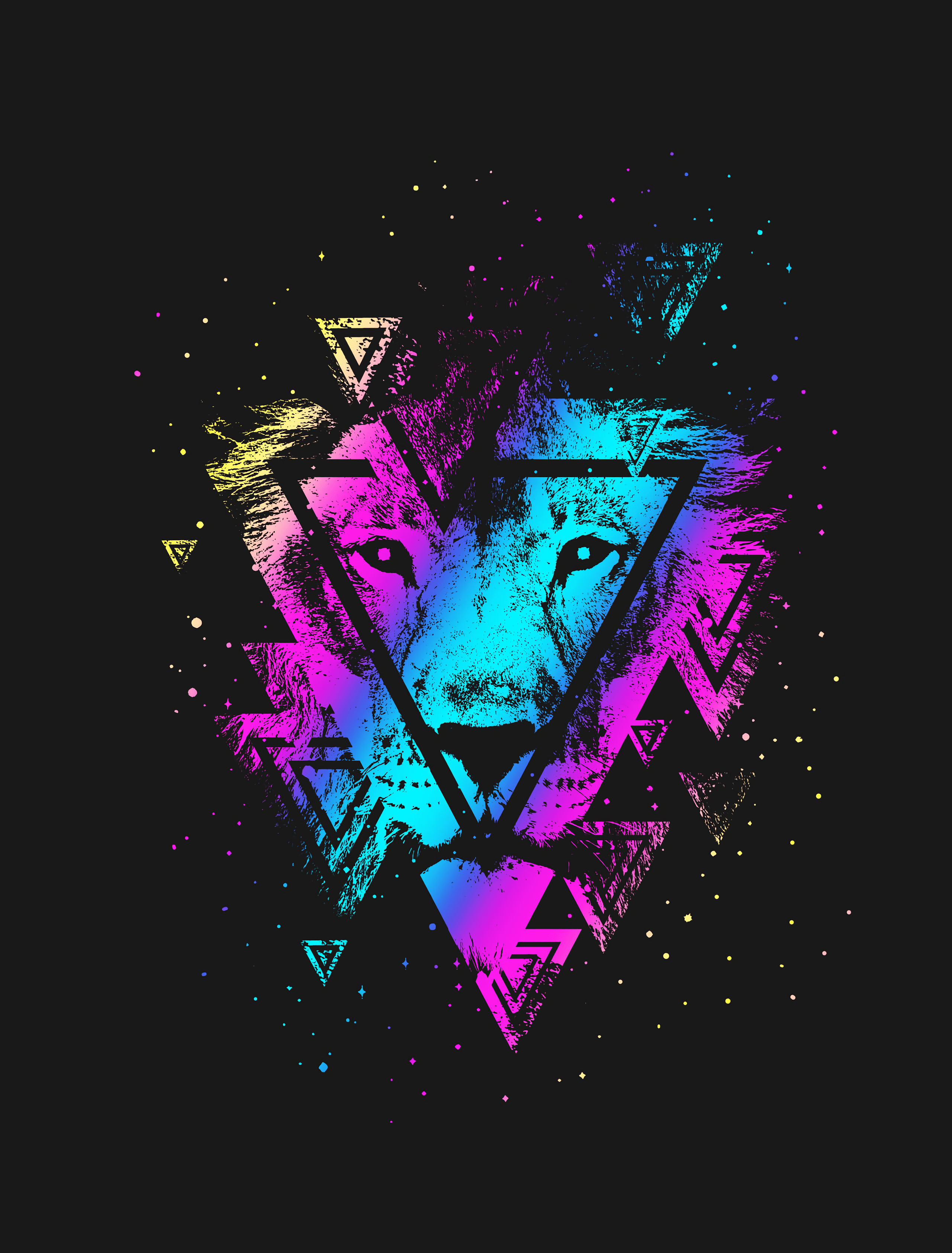 2560x3370 Download wallpaper 2560x3370 lion, colorful, triangle, art
