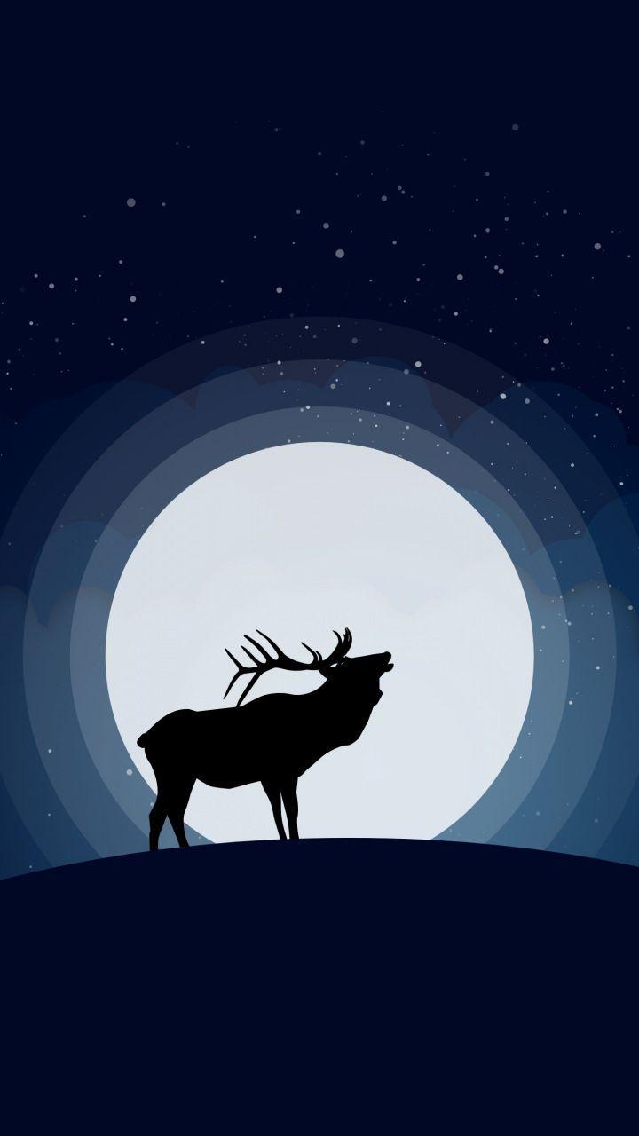 720x1280 Deer, moon, ning, minimal, shadow, digital art, 720x1280