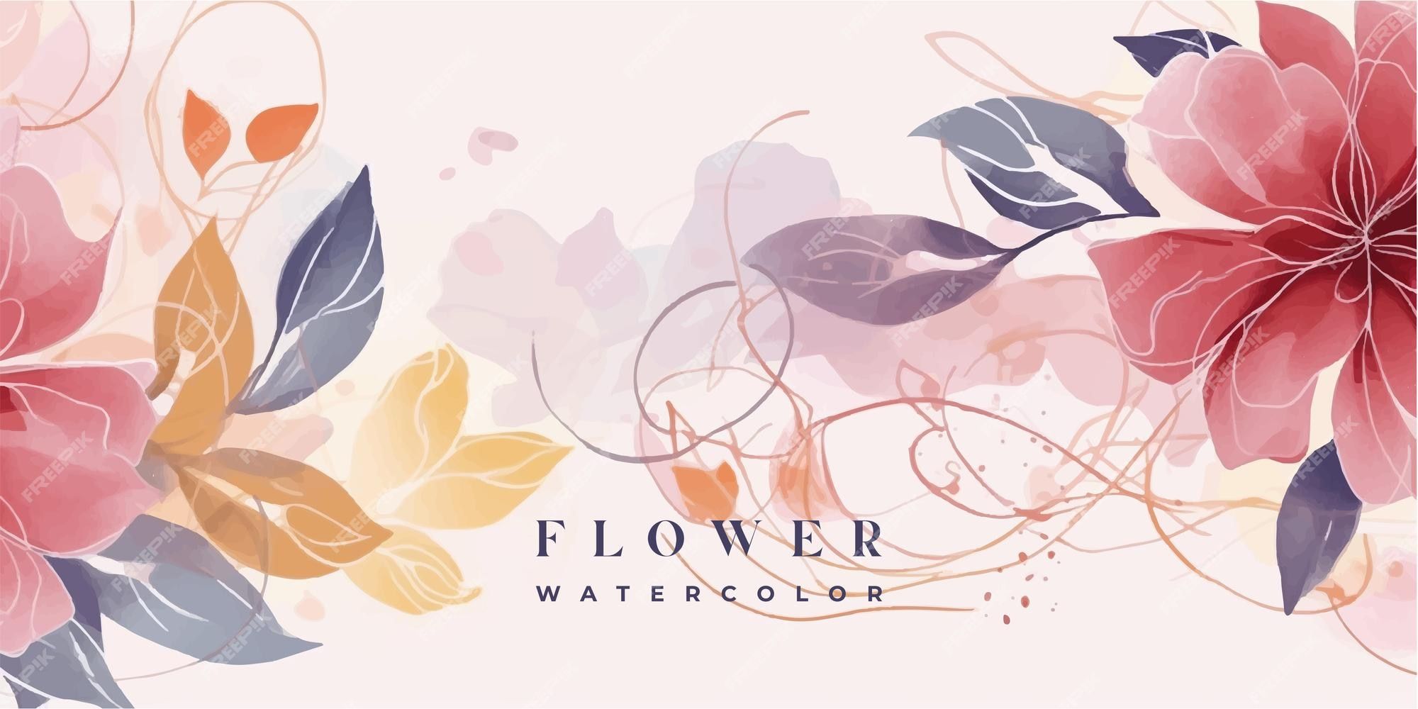 2000x1000 Flower watercolor art background vector