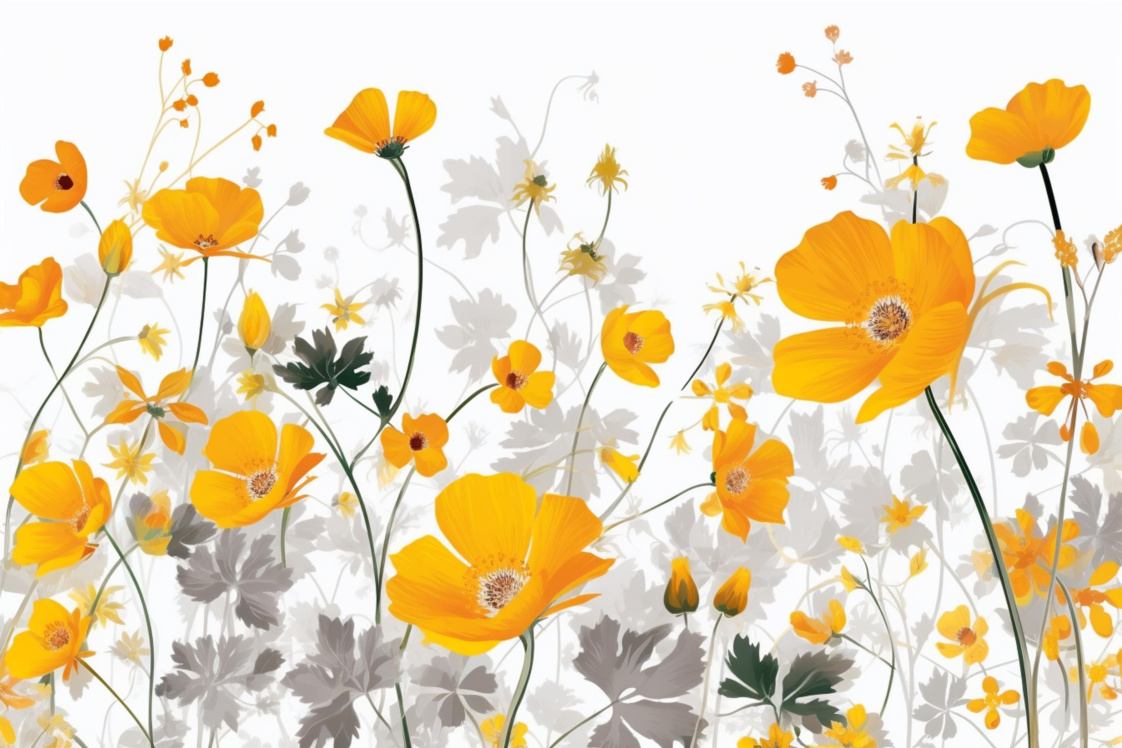 3840x2560 Vector Flowers in Yellow and Gray Style