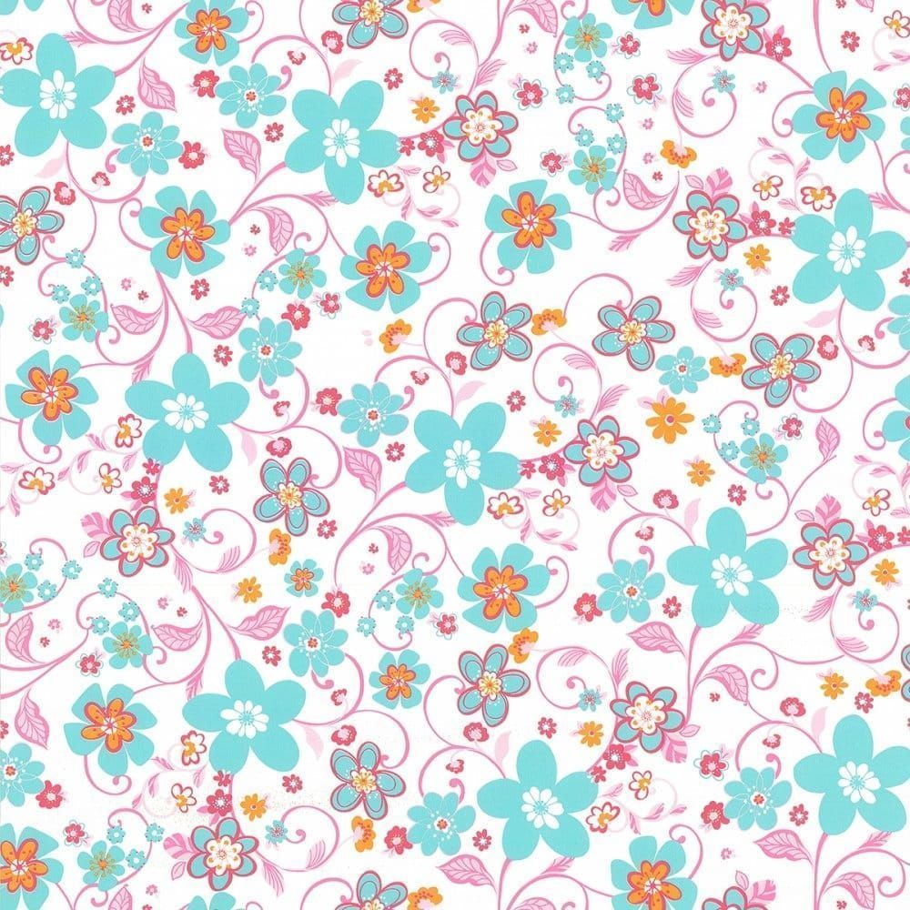 1000x1000 Flower Power Floral Wallpaper White