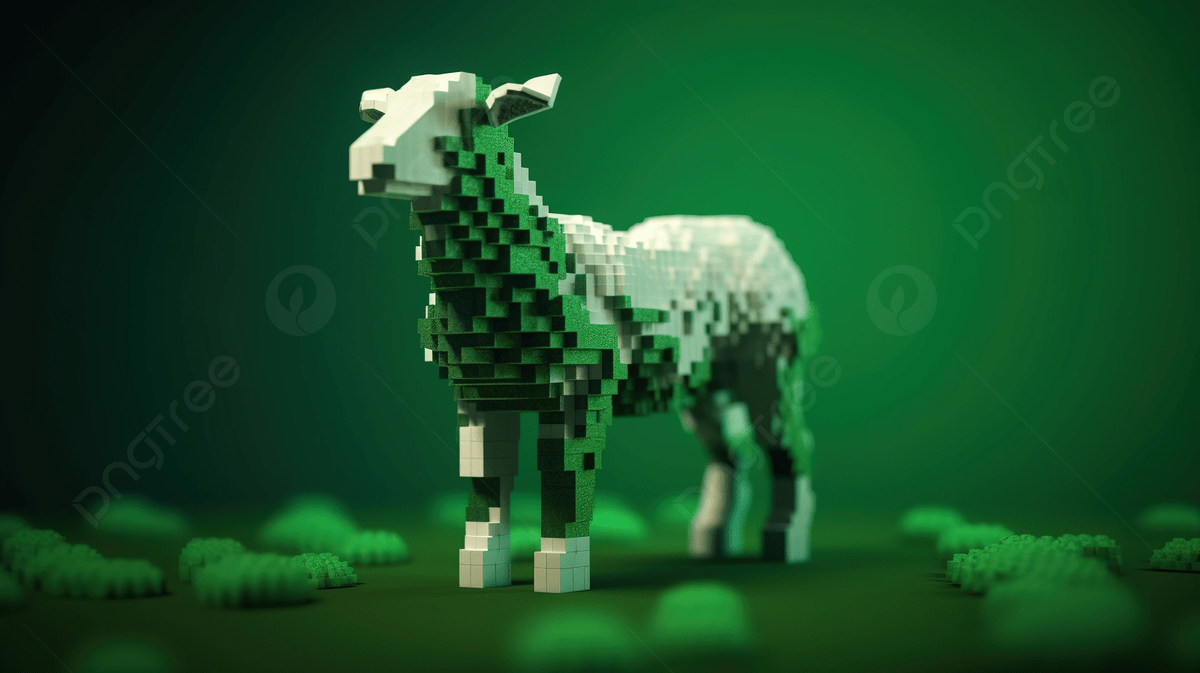 1200x673 3D Pixel Art Sheep Walks In Green Grass