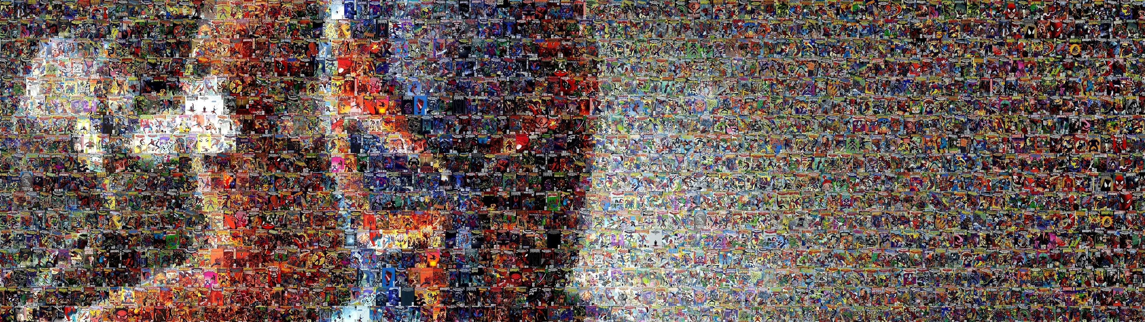 3840x1080 Spiderman Mosaic Marvel Comics Collage Multi Dual Screen