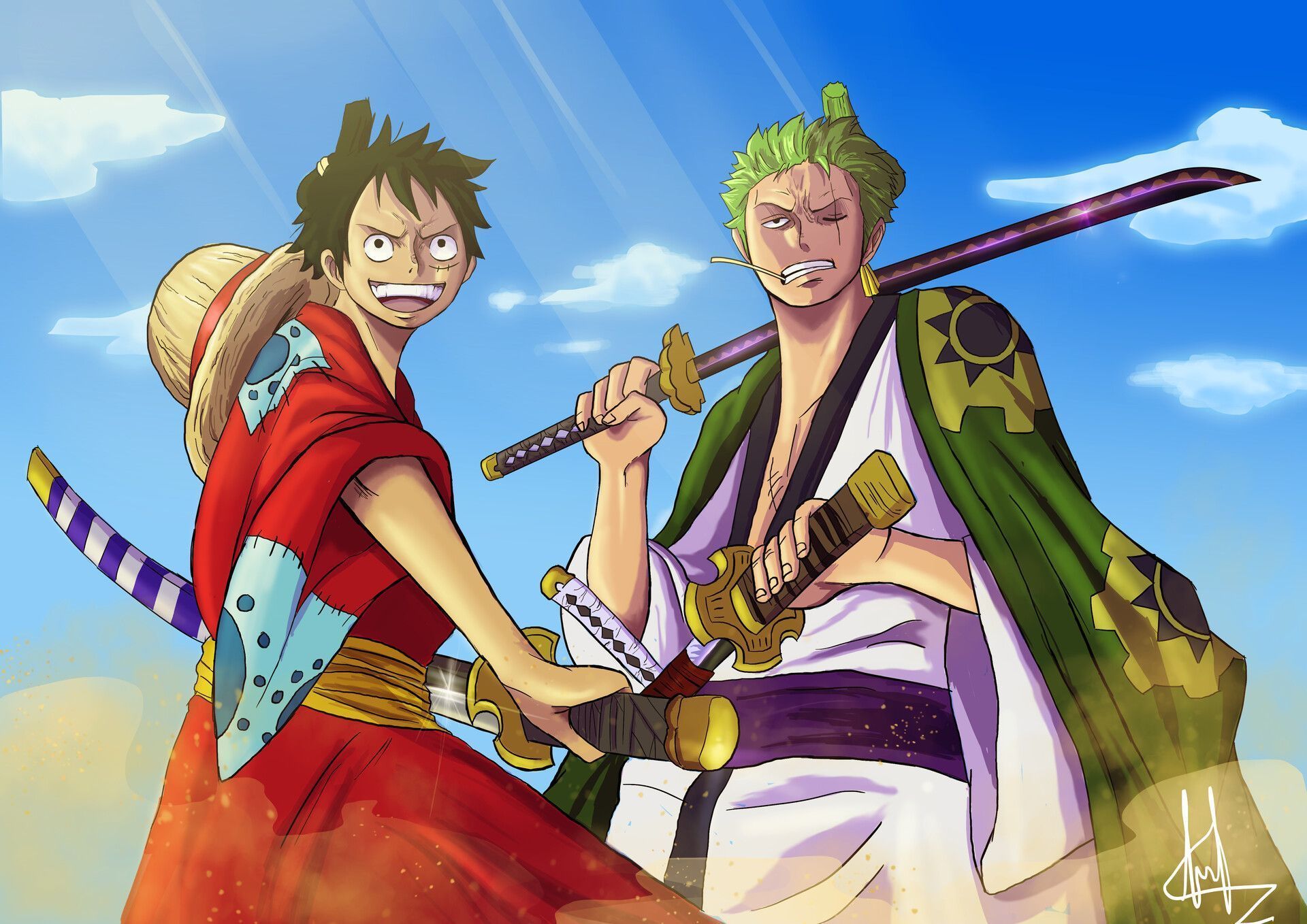 1920x1358 Luffy and Zoro